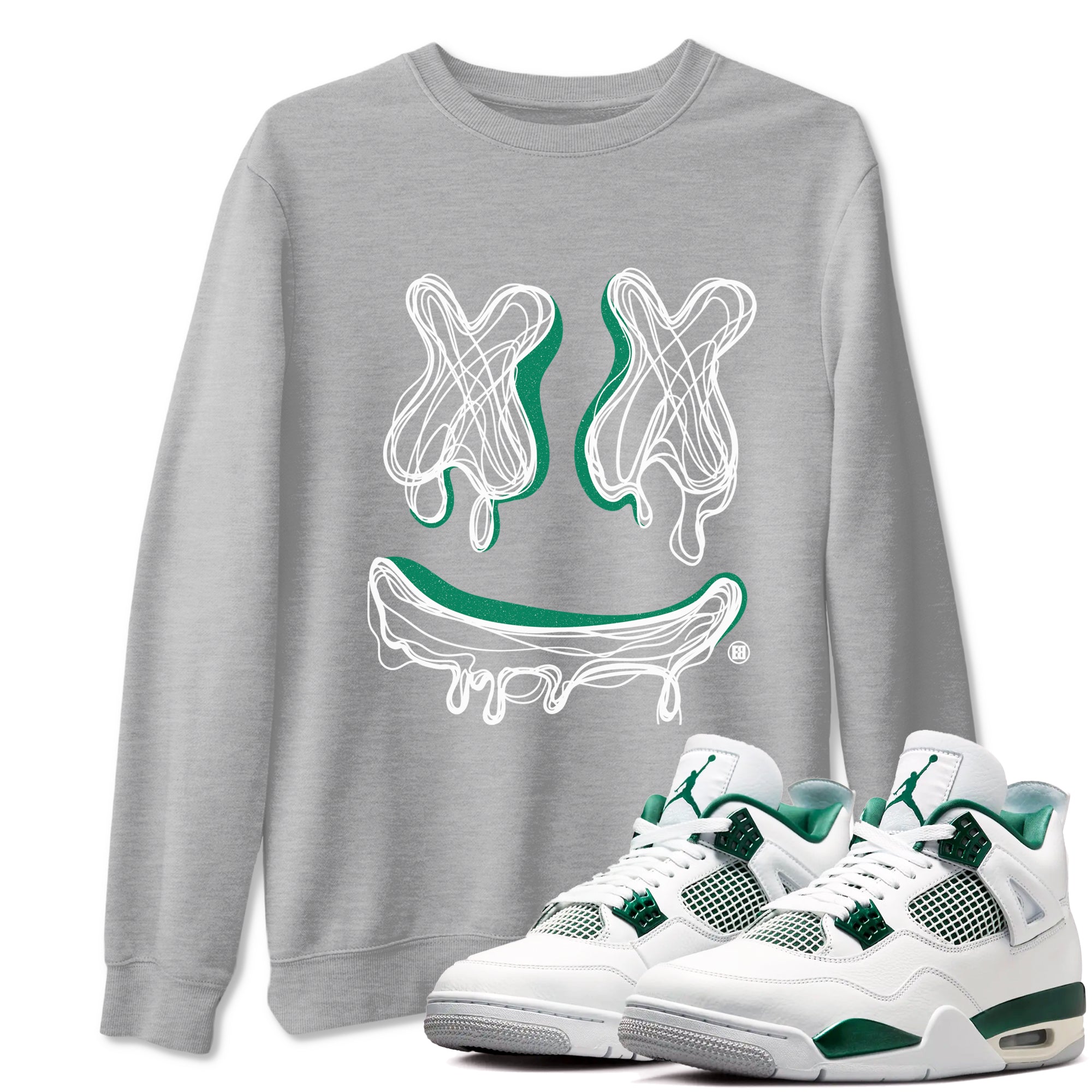 4s Oxidized Green shirts to match jordans Smile Doodle sneaker match tees Air Jordan 4 Oxidized Green Drip Gear Zone streetwear brand Heather Grey 1 unisex cotton tee