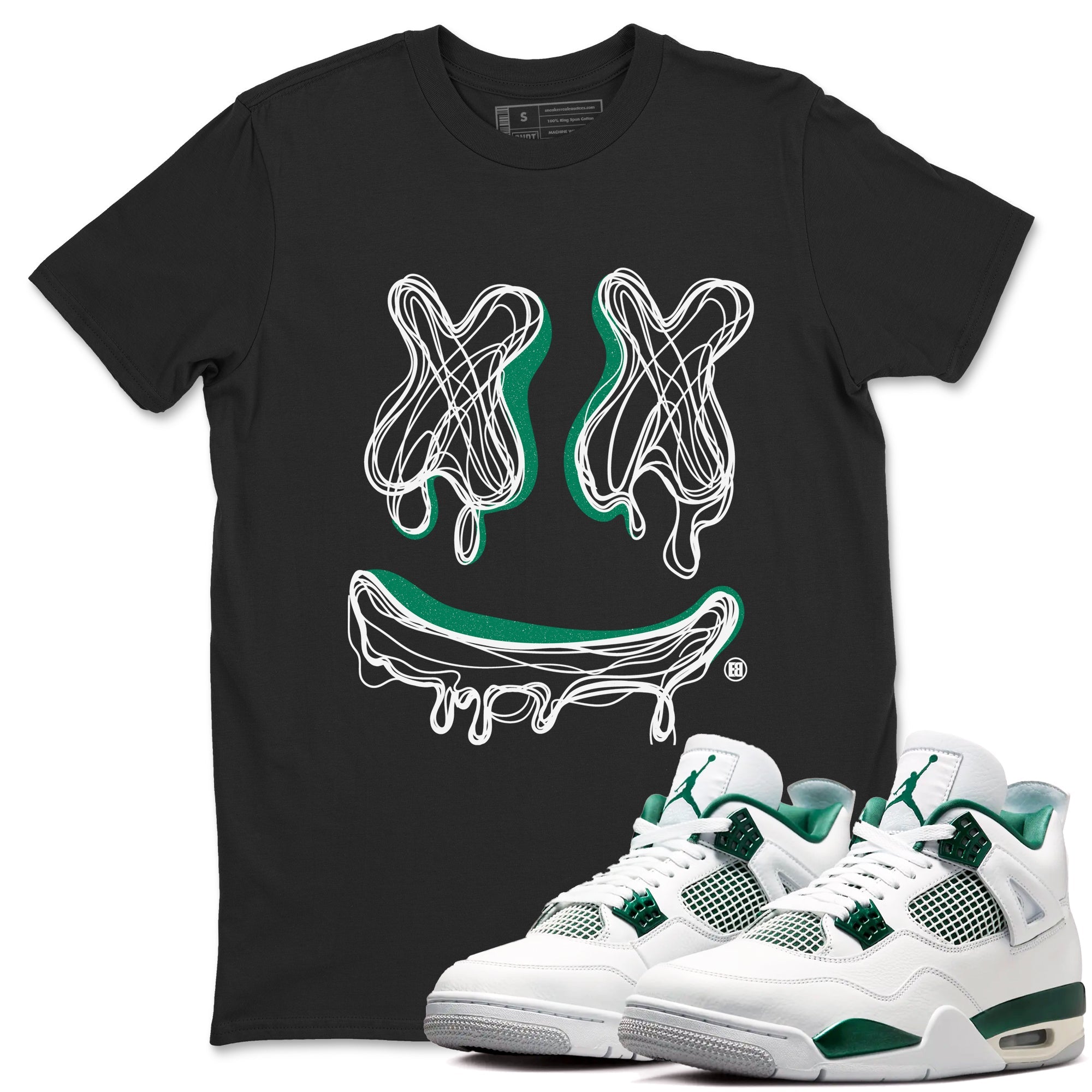 4s Oxidized Green shirts to match jordans Smile Doodle sneaker match tees Air Jordan 4 Oxidized Green Drip Gear Zone streetwear brand Black 1 unisex cotton tee