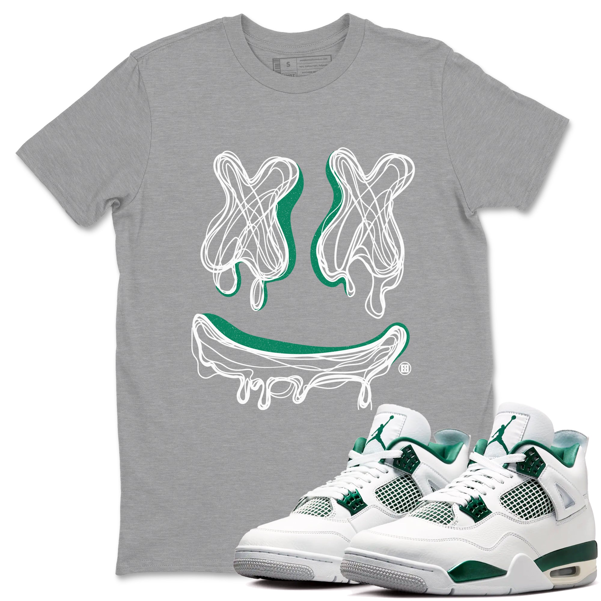 4s Oxidized Green shirts to match jordans Smile Doodle sneaker match tees Air Jordan 4 Oxidized Green Drip Gear Zone streetwear brand Heather Grey 1 unisex cotton tee