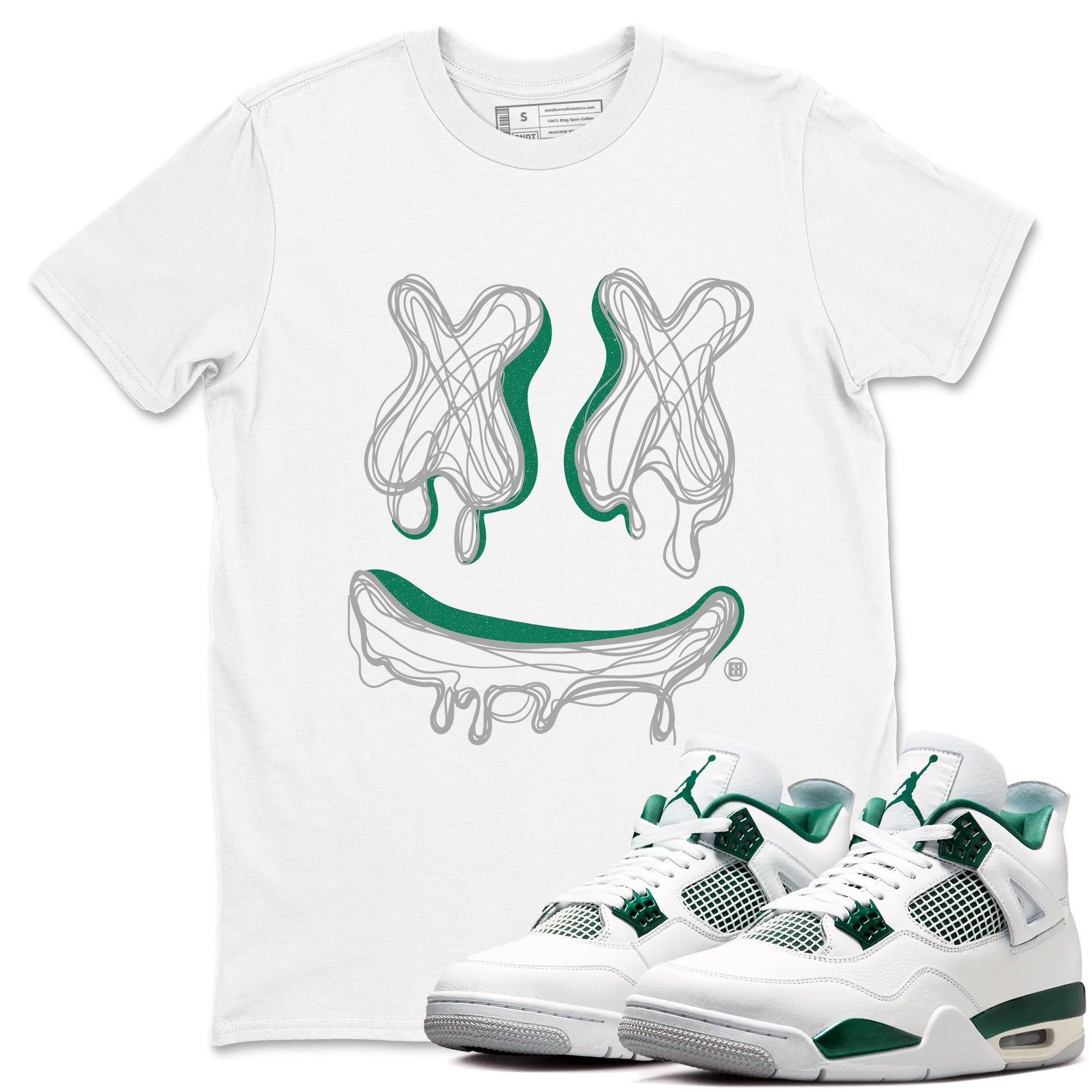 4s Oxidized Green shirts to match jordans Smile Doodle sneaker match tees Air Jordan 4 Oxidized Green Drip Gear Zone streetwear brand White 1 unisex cotton tee