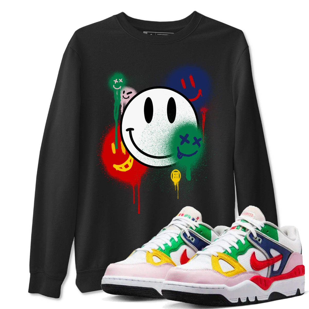 AF 3 Nigo shirtsto match jordans Smile Painting sneaker match tees Air Force 3 Low x Nigo Blue Void and Tour Yellow match shoes to clothes Drip Gear Zone unisex cotton Black 1 shirts