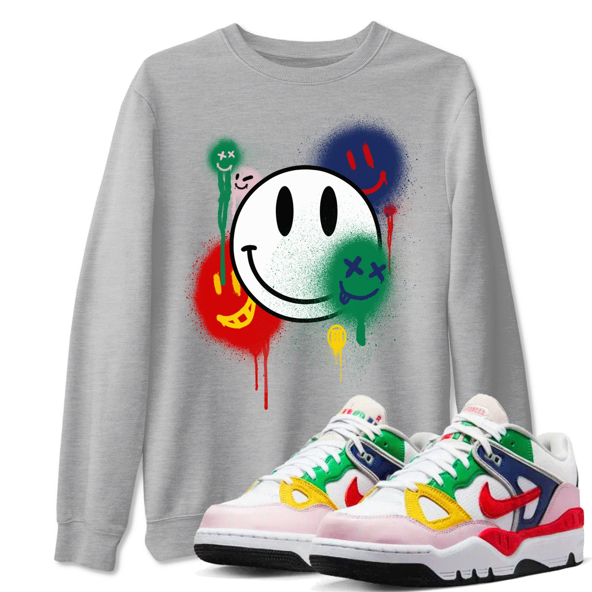 AF 3 Nigo shirtsto match jordans Smile Painting sneaker match tees Air Force 3 Low x Nigo Blue Void and Tour Yellow match shoes to clothes Drip Gear Zone unisex cotton Heather Grey 1 shirts