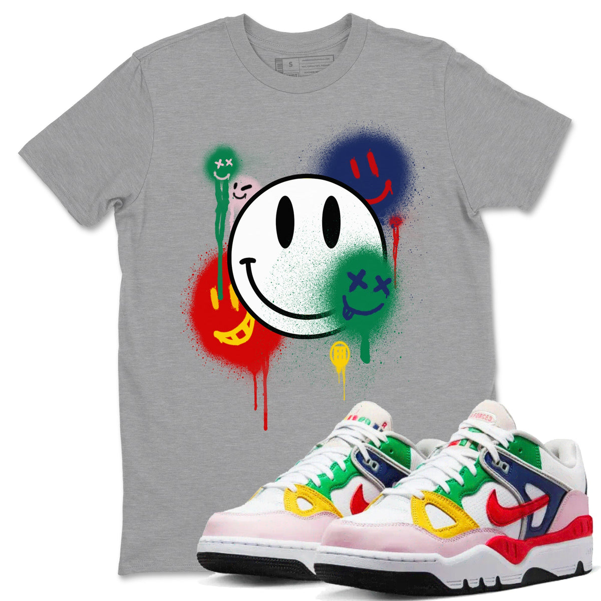 AF 3 Nigo shirtsto match jordans Smile Painting sneaker match tees Air Force 3 Low x Nigo Blue Void and Tour Yellow match shoes to clothes Drip Gear Zone unisex cotton Heather Grey 1 shirts