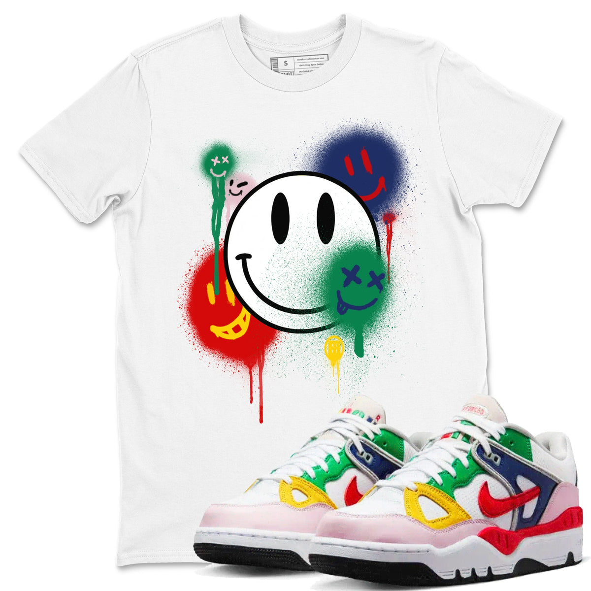 AF 3 Nigo shirtsto match jordans Smile Painting sneaker match tees Air Force 3 Low x Nigo Blue Void and Tour Yellow match shoes to clothes Drip Gear Zone unisex cotton White 1 shirts