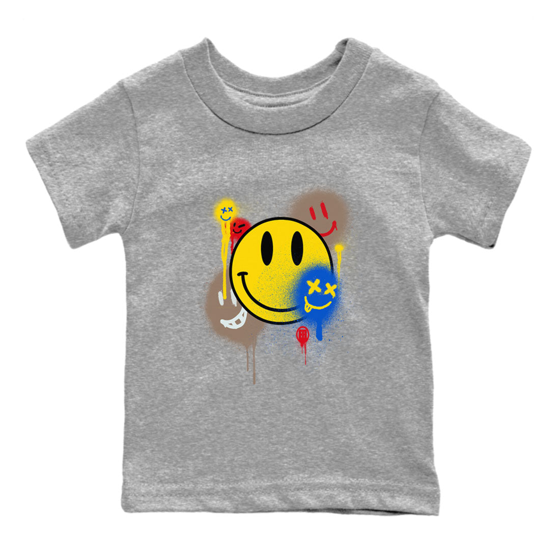 1s Travis Scott Canary shirt to match jordans Smile Painting sneaker tees Air Jordan 1 Travis Scott Canary Drip Gear Zone baby toddler Heather Grey 2 cotton Shirt