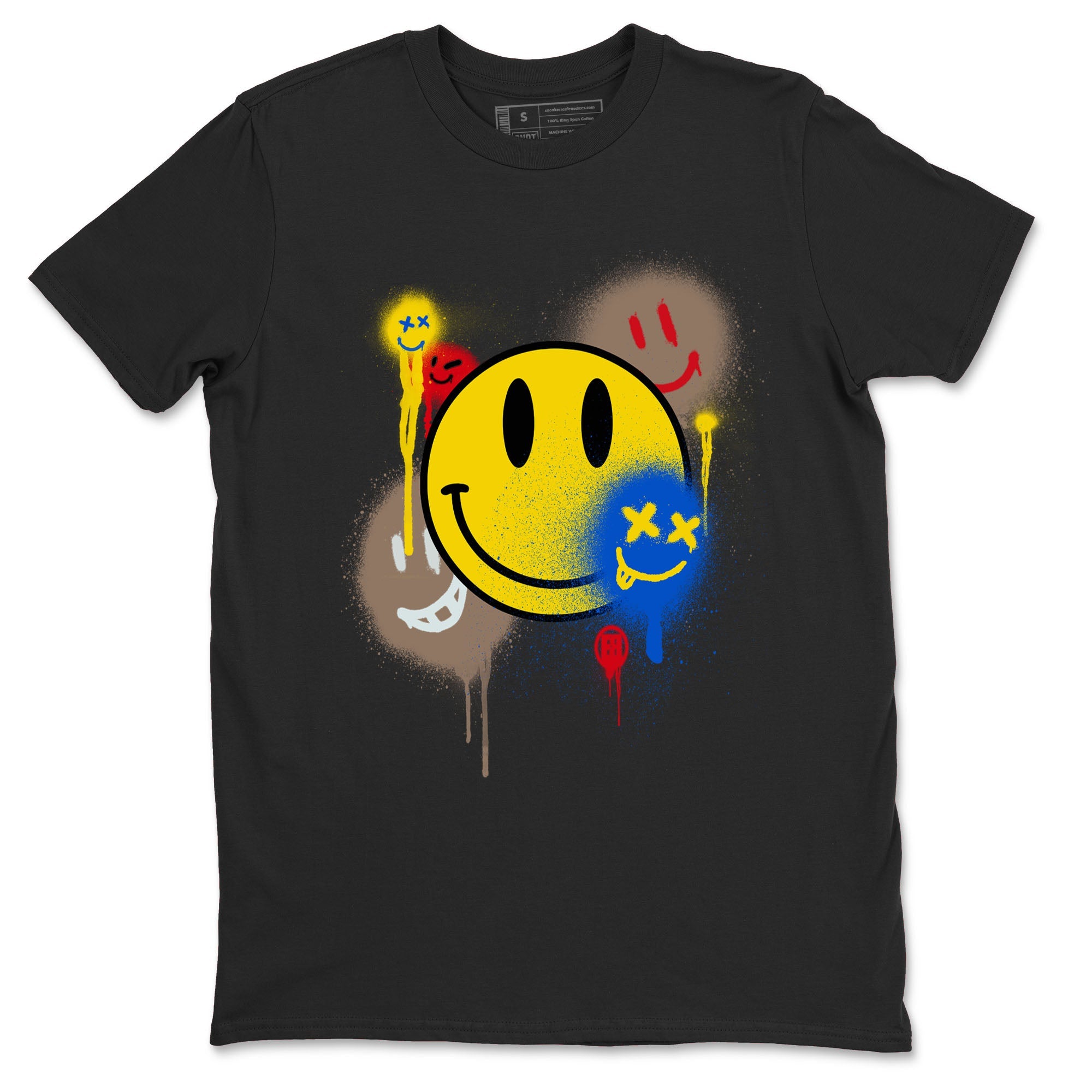 1s Travis Scott Canary shirt to match jordans Smile Painting sneaker tees Air Jordan 1 Travis Scott Canary Drip Gear Zone unisex cotton Black 2 crew neck shirt
