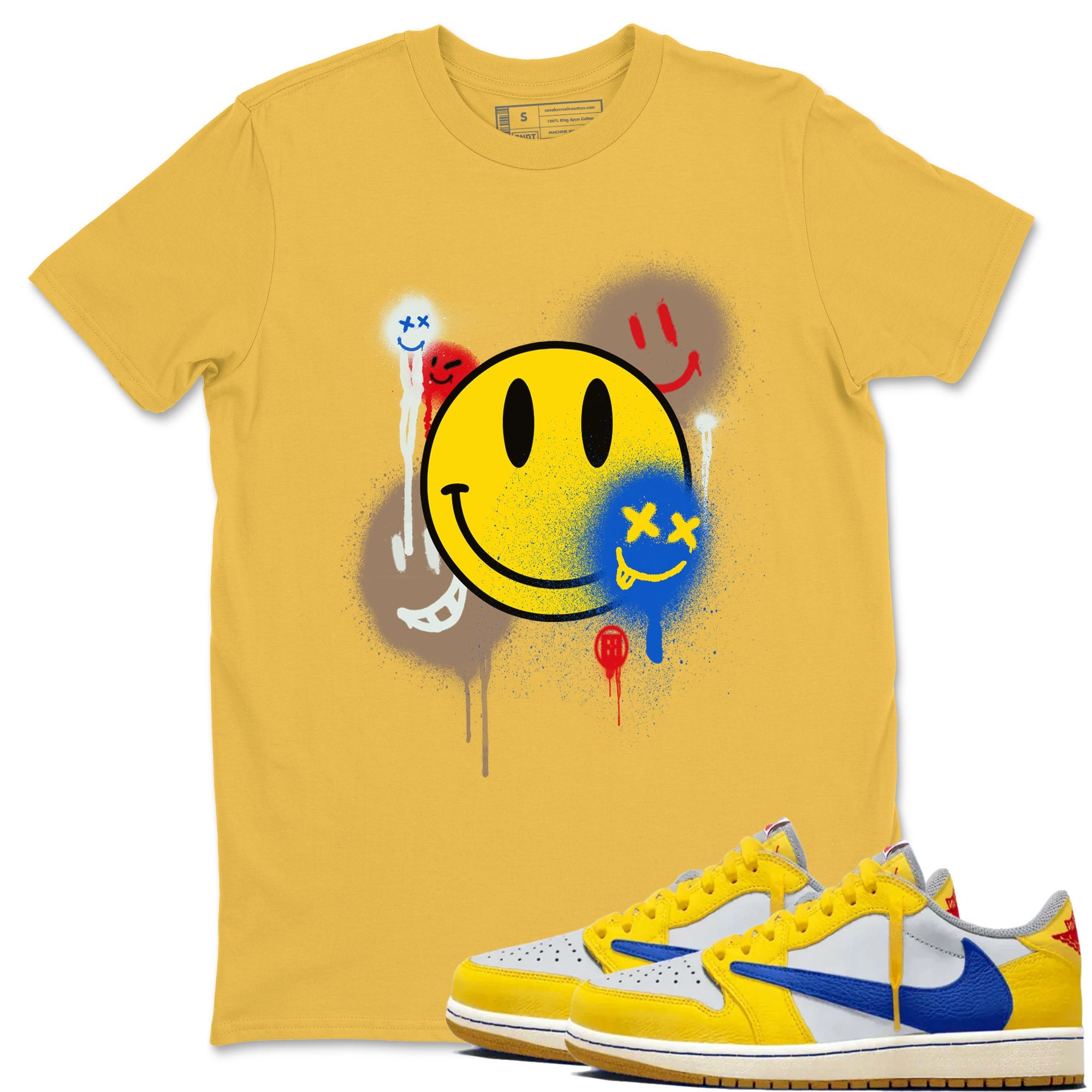 1s Travis Scott Canary shirt to match jordans Smile Painting sneaker tees Air Jordan 1 Travis Scott Canary Drip Gear Zone unisex cotton Daisy 1 crew neck shirt
