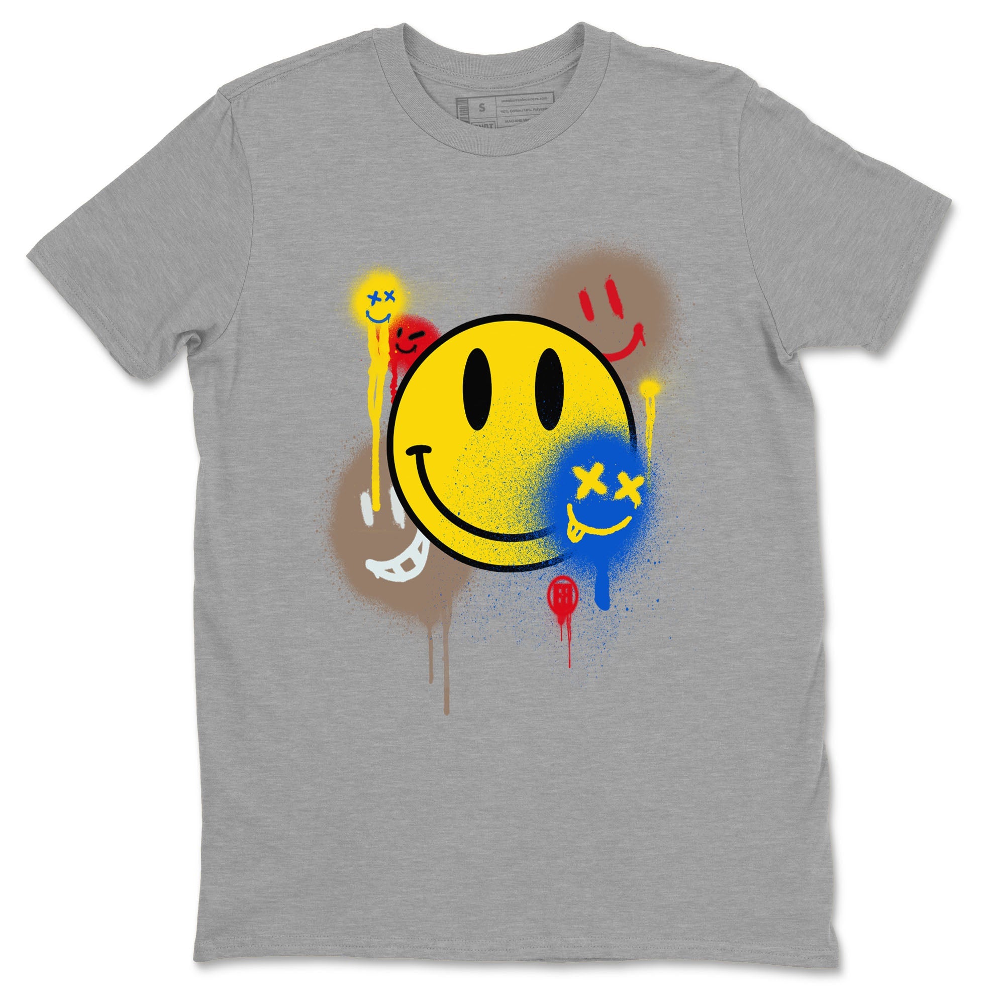 1s Travis Scott Canary shirt to match jordans Smile Painting sneaker tees Air Jordan 1 Travis Scott Canary Drip Gear Zone unisex cotton Heather Grey 2 crew neck shirt