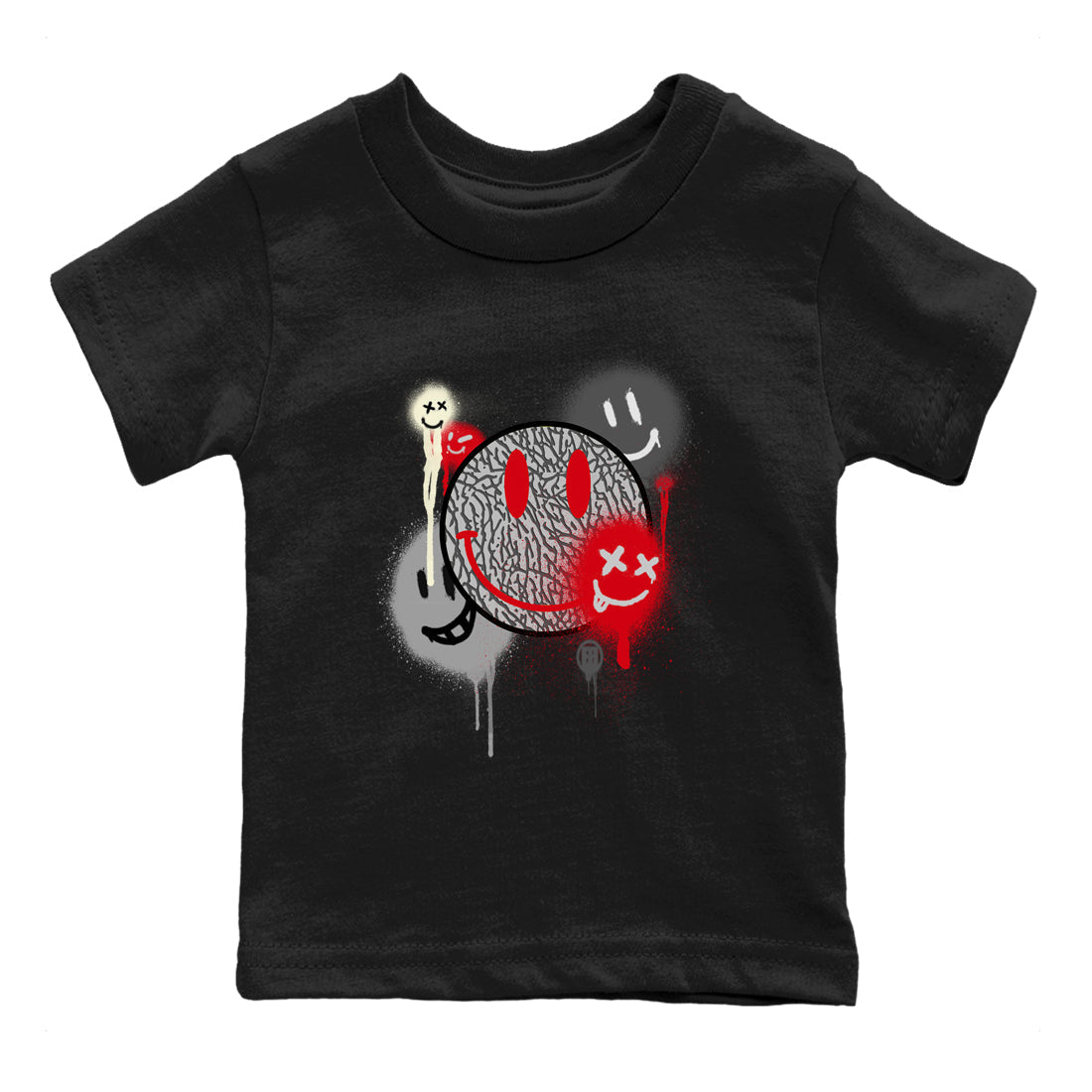3s Cement Grey shirts to match jordans Smile Painting sneaker match tees Air Jordan 3 Cement Grey Drip Gear Zone streetwear brand Baby and Youth Black 2 cotton tee