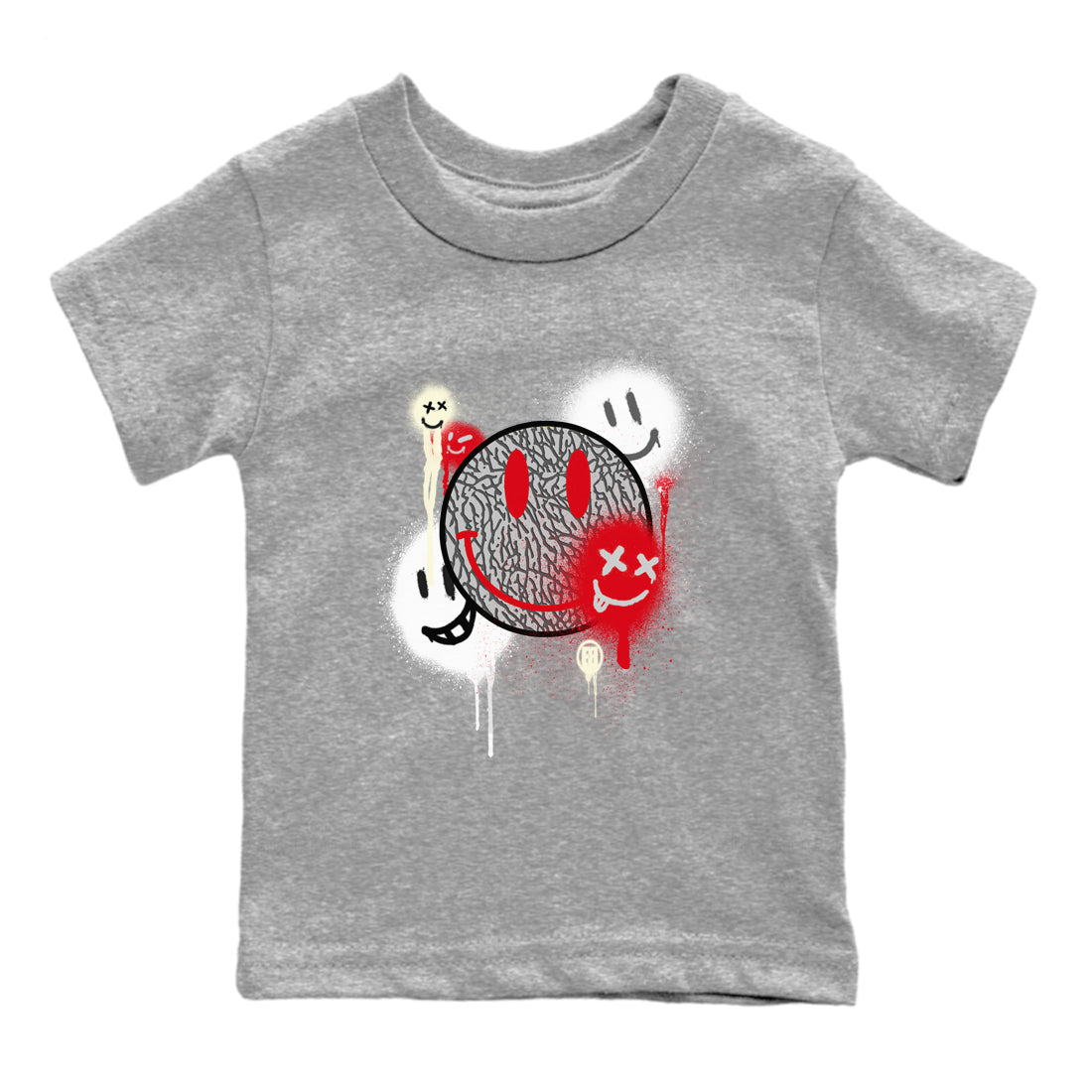 3s Cement Grey shirts to match jordans Smile Painting sneaker match tees Air Jordan 3 Cement Grey Drip Gear Zone streetwear brand Baby and Youth Heather Grey 2 cotton tee
