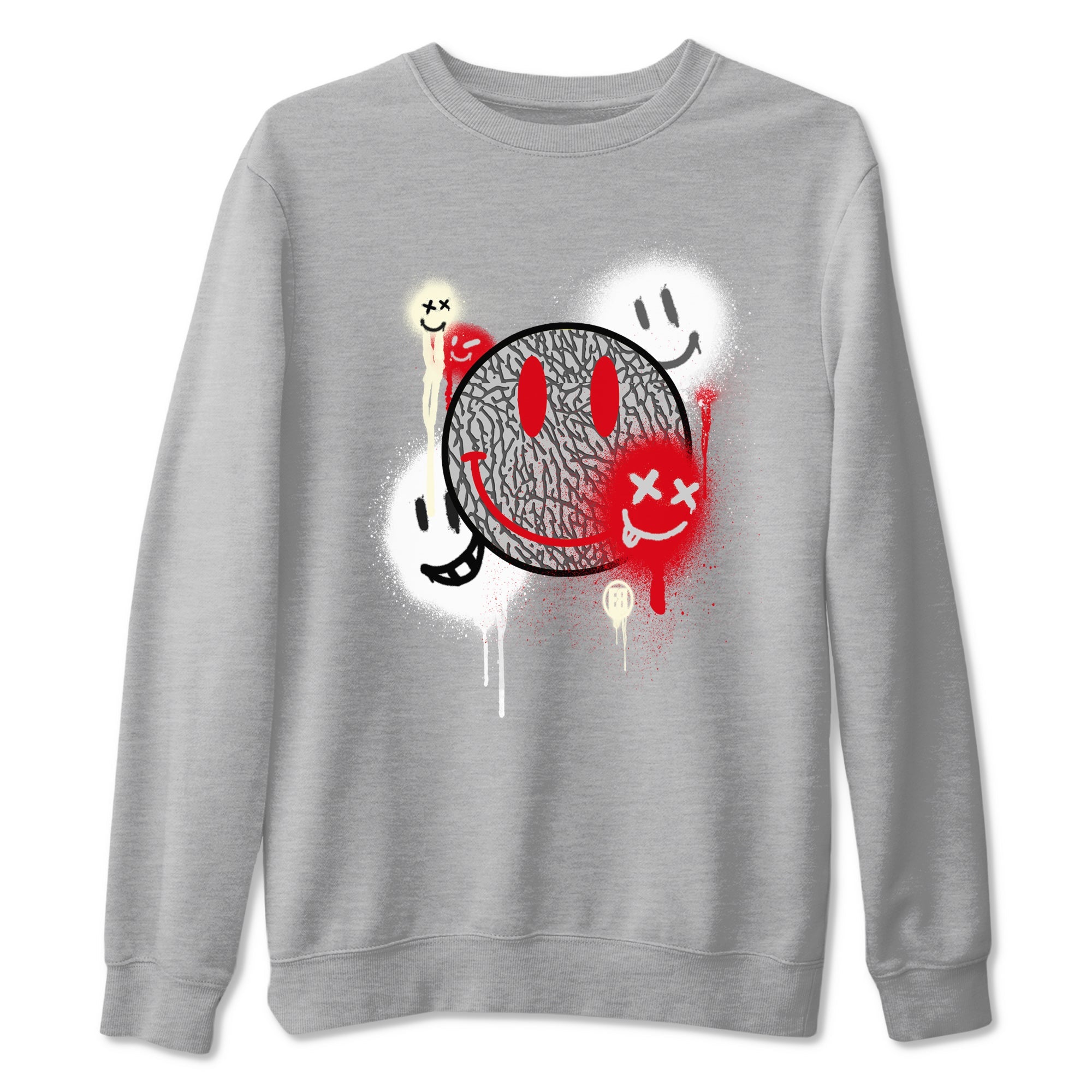 3s Cement Grey shirts to match jordans Smile Painting sneaker match tees Air Jordan 3 Cement Grey Drip Gear Zone streetwear brand Heather Grey 2 unisex cotton tee