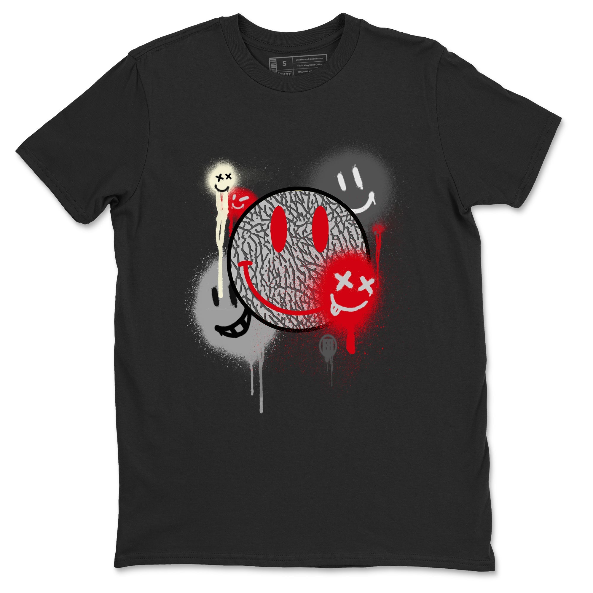 3s Cement Grey shirts to match jordans Smile Painting sneaker match tees Air Jordan 3 Cement Grey Drip Gear Zone streetwear brand Black 2 unisex cotton tee