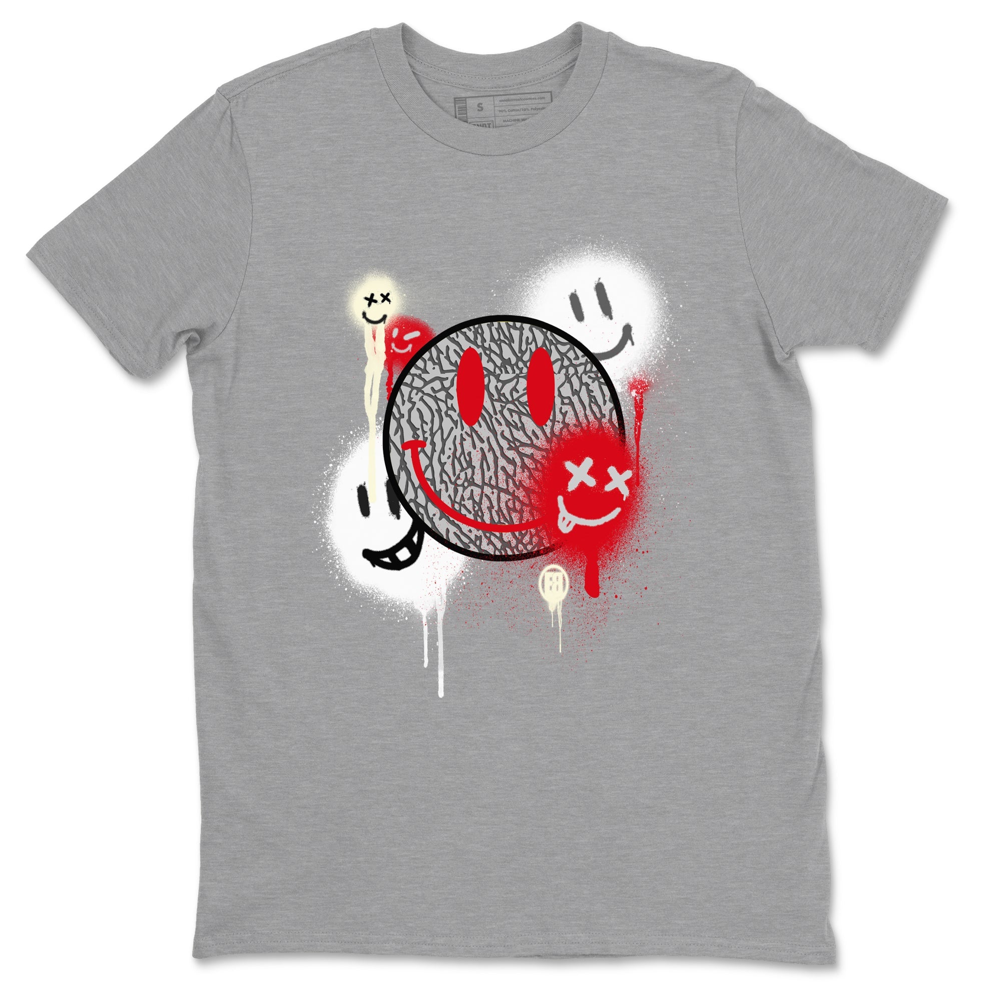 3s Cement Grey shirts to match jordans Smile Painting sneaker match tees Air Jordan 3 Cement Grey Drip Gear Zone streetwear brand Heather Grey 2 unisex cotton tee
