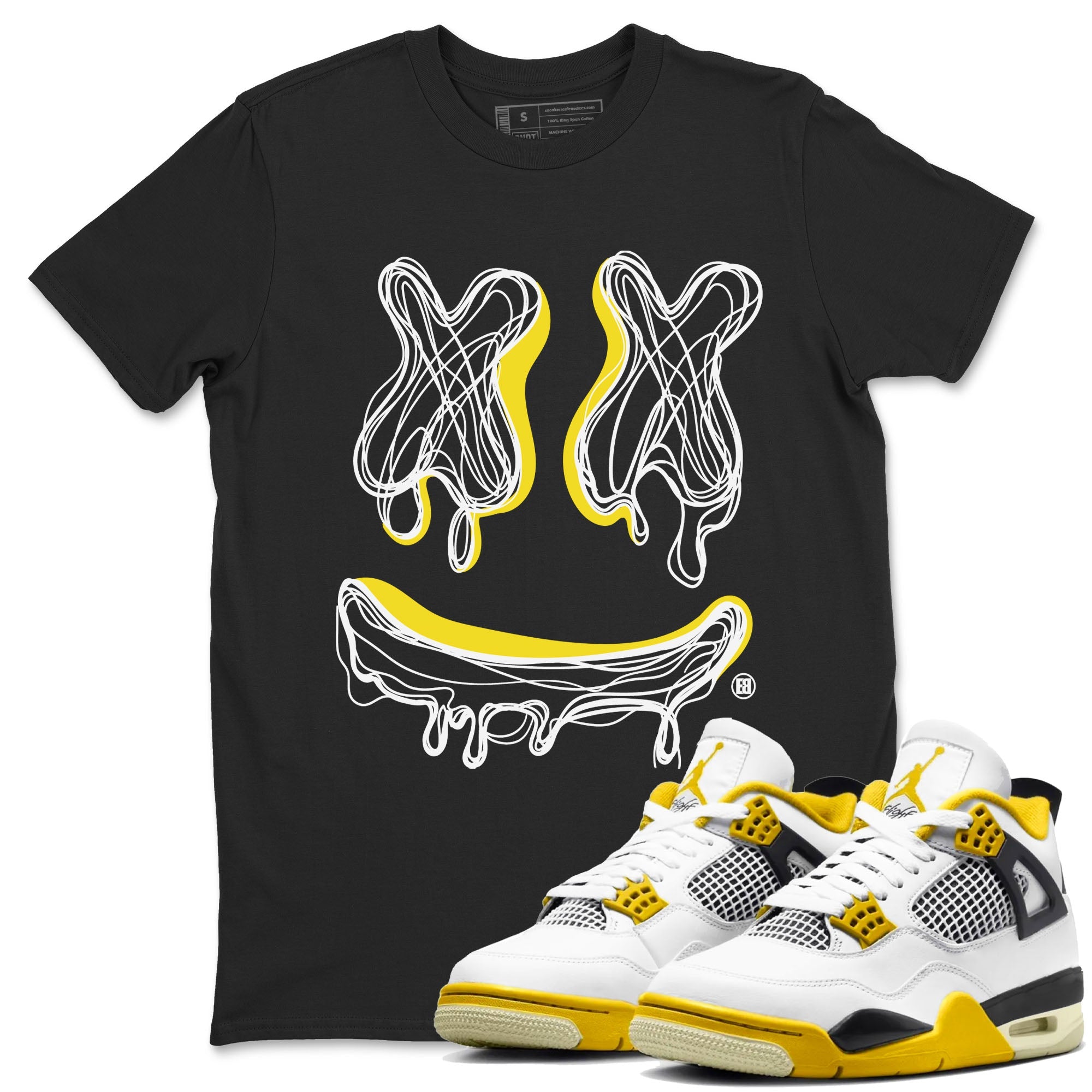 Air Jordan 4 Retro Vivid Sulfur shirt to match jordans Smiley Doodle sneaker tees 4s Vivid Sulfur Drip Gear Zone unisex cotton Black 1 crew neck shirt