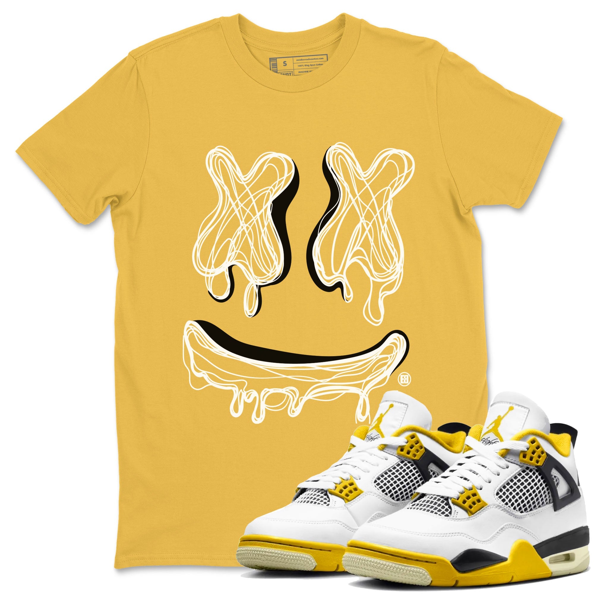 Air Jordan 4 Retro Vivid Sulfur shirt to match jordans Smiley Doodle sneaker tees 4s Vivid Sulfur Drip Gear Zone unisex cotton Daisy 1 crew neck shirt