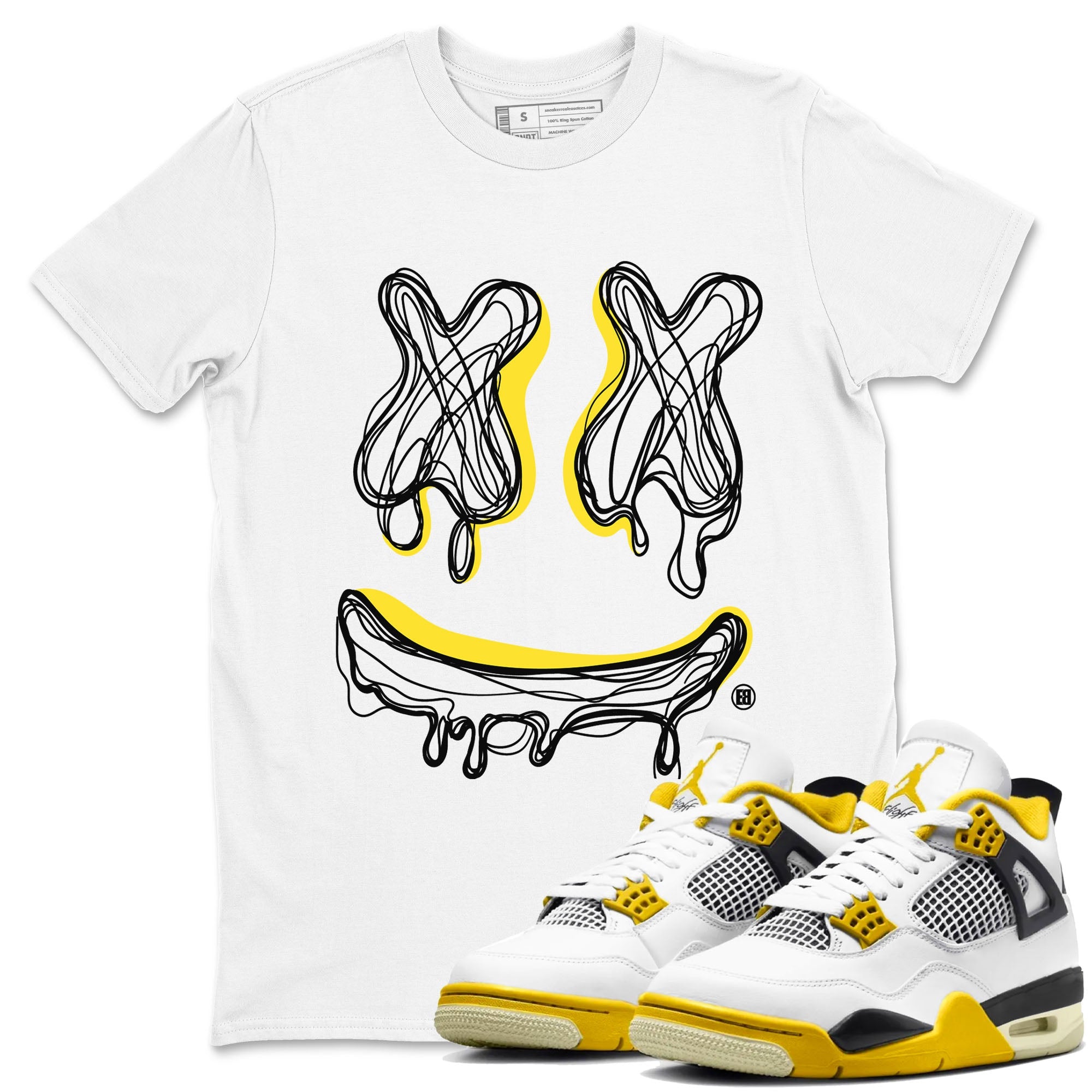 Air Jordan 4 Retro Vivid Sulfur shirt to match jordans Smiley Doodle sneaker tees 4s Vivid Sulfur Drip Gear Zone unisex cotton White 1 crew neck shirt