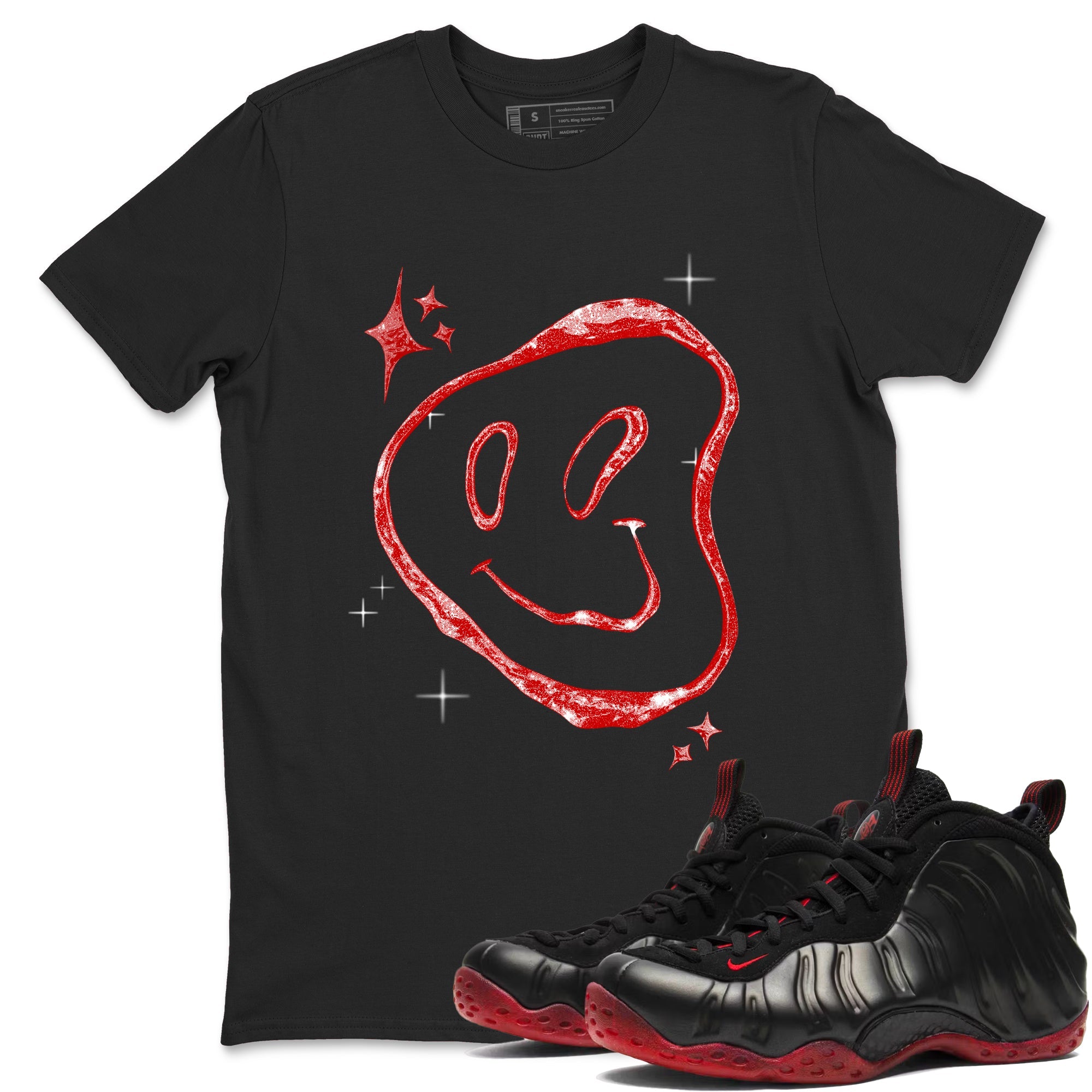 Sneaker Threads  Sneaker Tees To Match Air Foamposite One Cough Drop  Smiling Pearl Graphic Tee Black 1. Perfect for Jordan releases 2025 colorways.