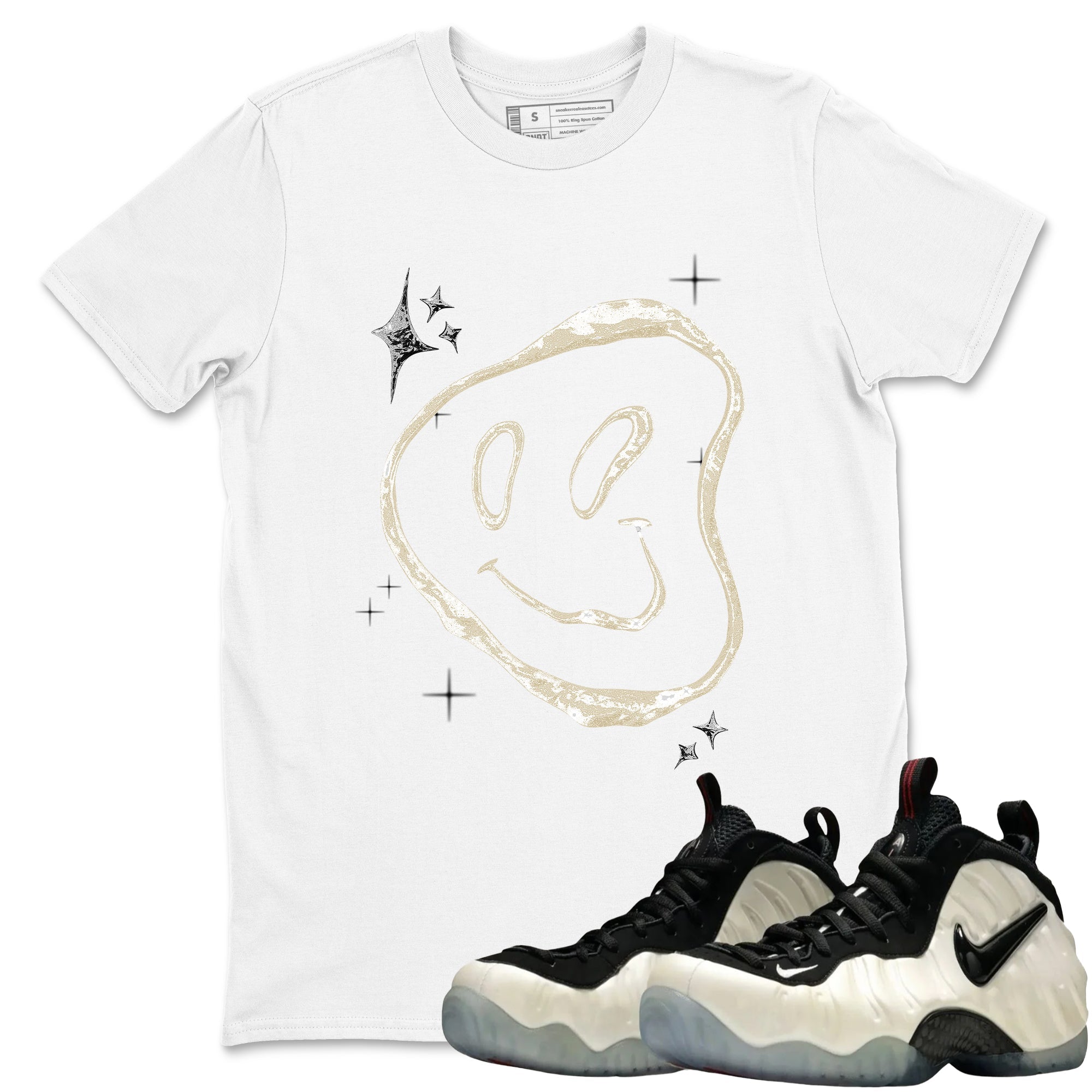 Sneaker Threads  Sneaker Tees To Match Air Foamposite One Pearl  Smiling Pearl Graphic Tee White 1. Perfect for Jordan releases 2025 colorways.