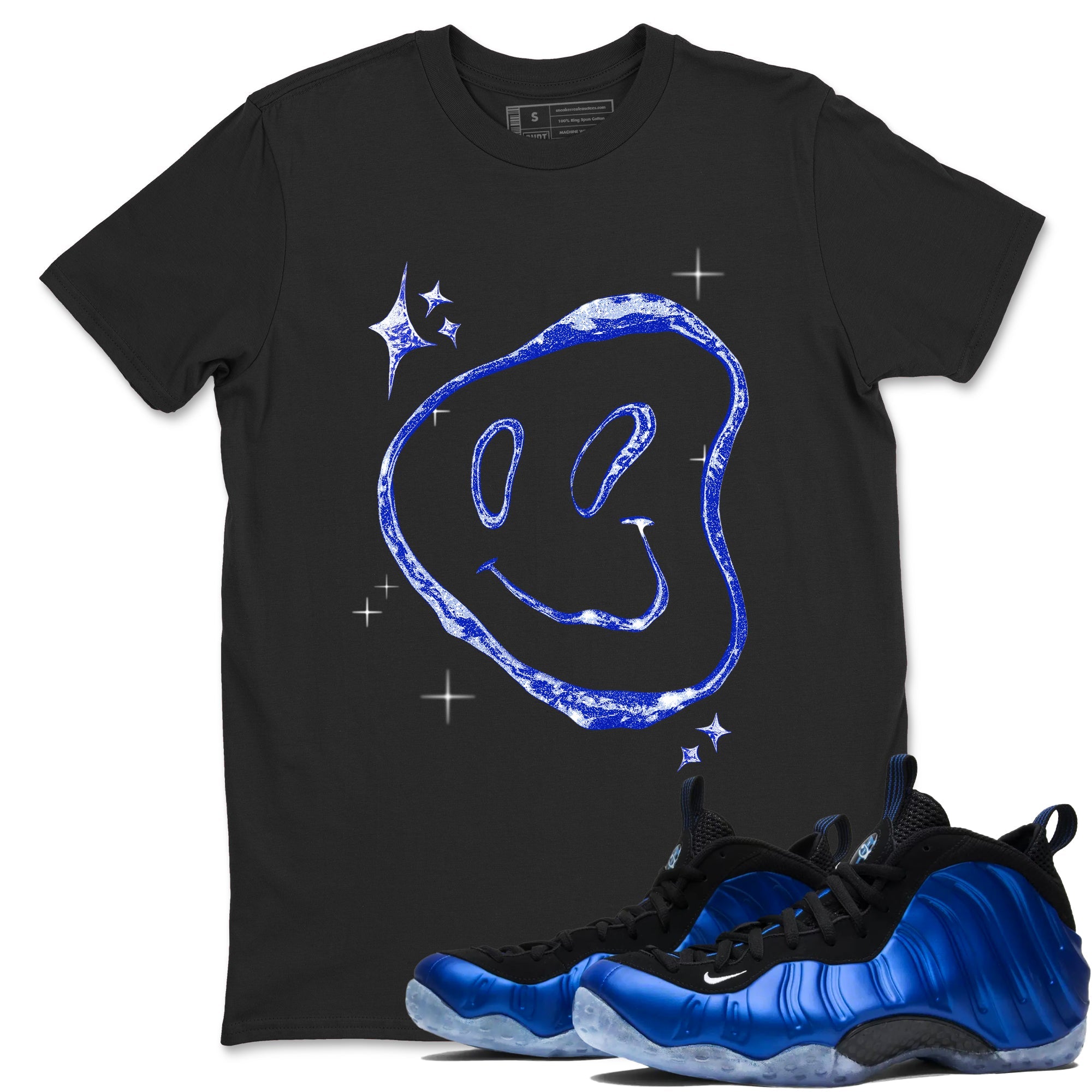 Sneaker Threads  Sneaker Tees To Match Air Foamposite One Royal  Smiling Pearl Graphic Tee Black 1. Perfect for Jordan releases 2025 colorways.