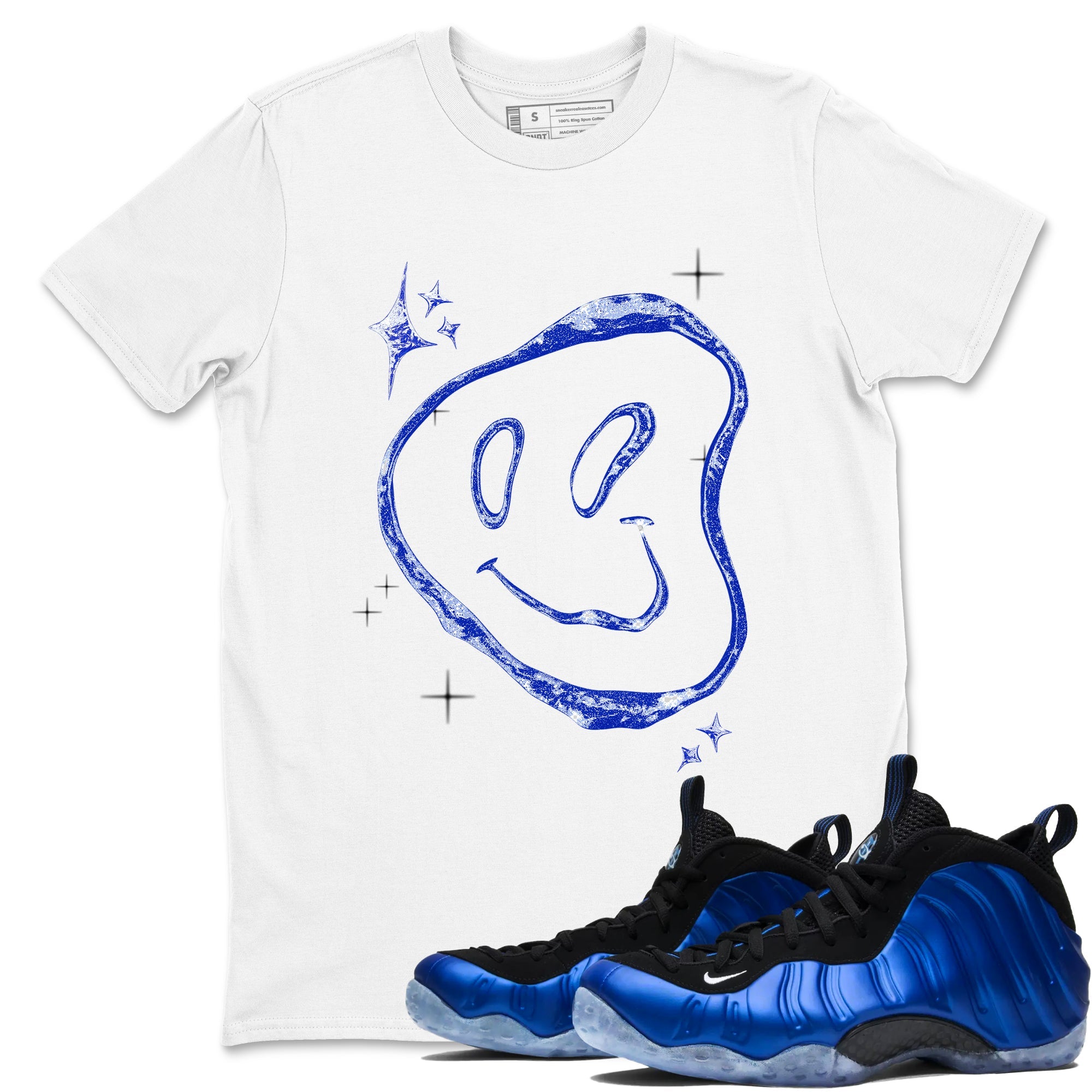 Sneaker Threads  Sneaker Tees To Match Air Foamposite One Royal  Smiling Pearl Graphic Tee White 1. Perfect for Jordan releases 2025 colorways.