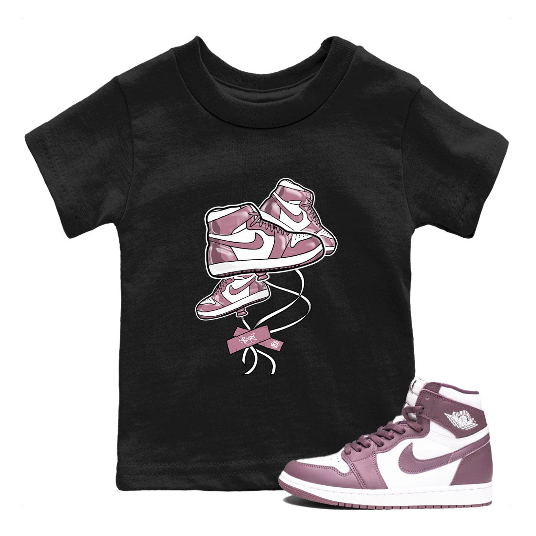 Air Jordan 1 Mauve shirt to match jordans Sneaker Balloon sneaker tees AJ1 Mauve Drip Gear Zone Sneaker Matching Clothing Brand Baby Toddler Black 1 T-Shirt