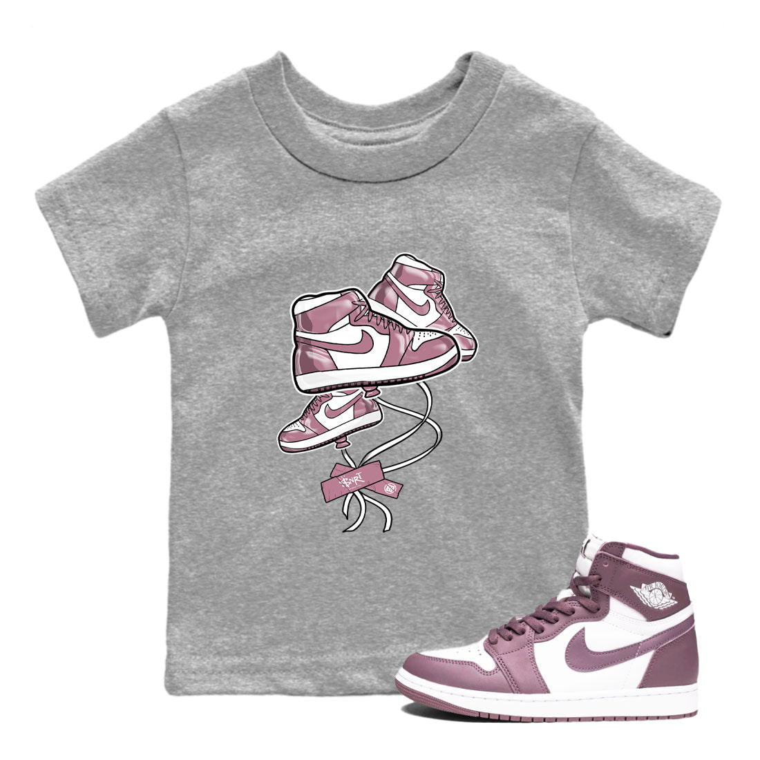 Air Jordan 1 Mauve shirt to match jordans Sneaker Balloon sneaker tees AJ1 Mauve Drip Gear Zone Sneaker Matching Clothing Brand Baby Toddler Heather Grey 1 T-Shirt