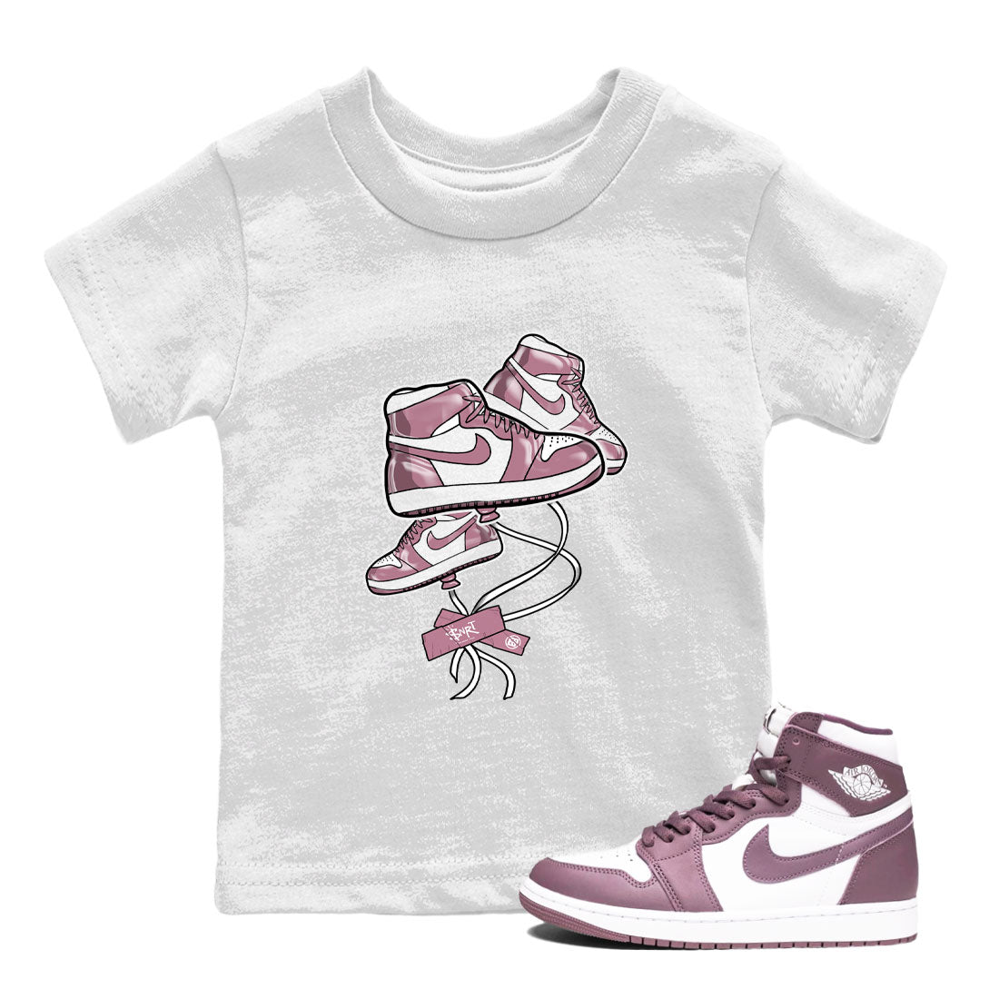 Air Jordan 1 Mauve shirt to match jordans Sneaker Balloon sneaker tees AJ1 Mauve Drip Gear Zone Sneaker Matching Clothing Brand Baby Toddler White 1 T-Shirt