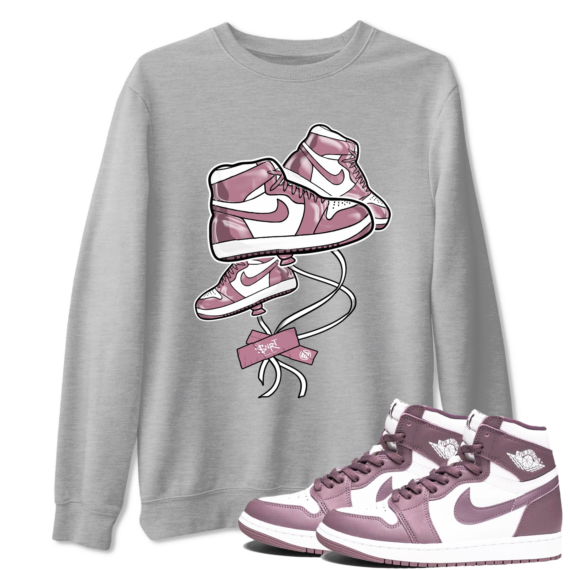 Air Jordan 1 Mauve shirt to match jordans Sneaker Balloon sneaker tees AJ1 Mauve Drip Gear Zone Sneaker Matching Clothing Brand Unisex Sneaker Tee Heather Grey 1 T-Shirt