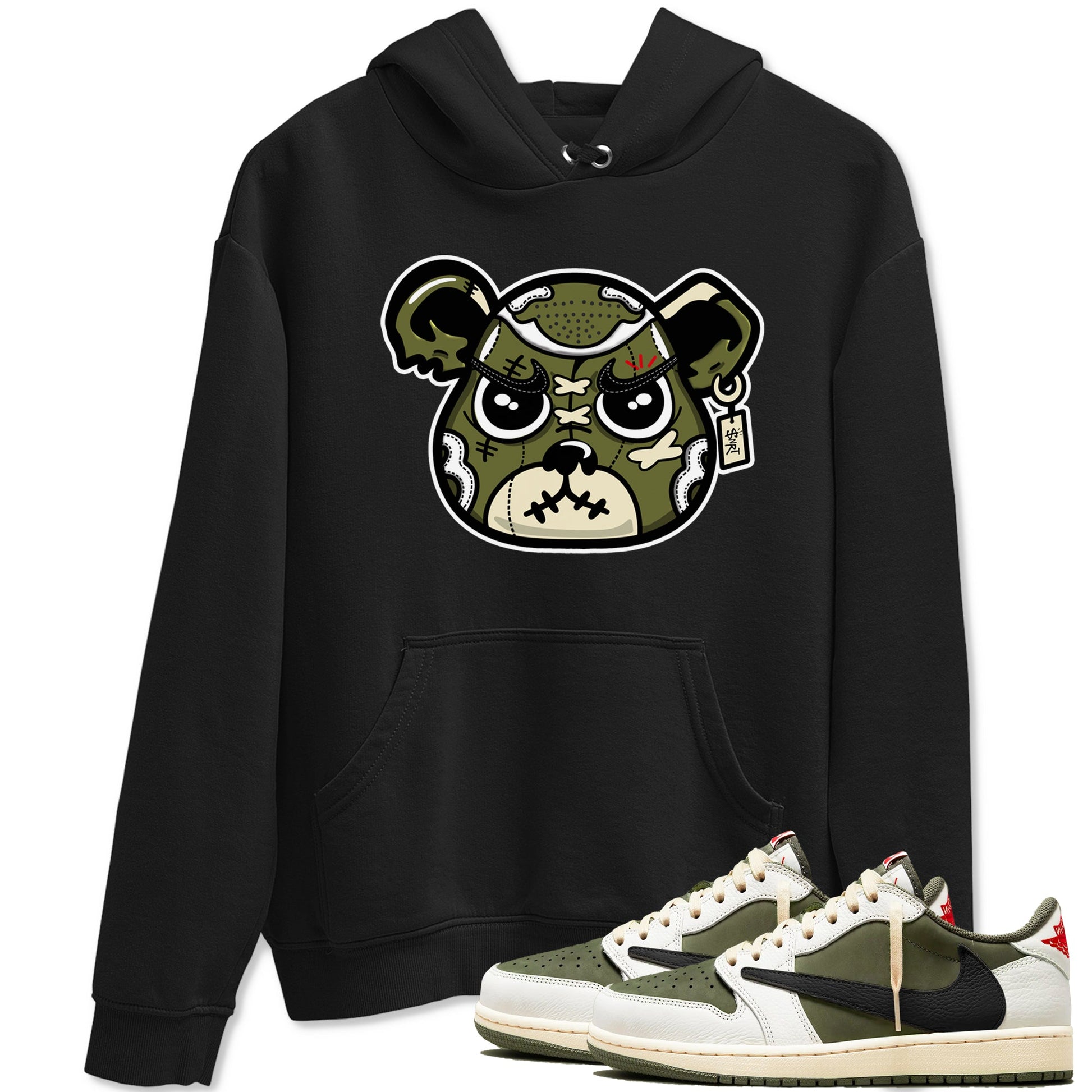 1s Travis Scott Medium Olive shirts to match jordans Sneaker Bear Face sneaker match tees Air Jordan 1 Travis Scott Medium Olive match shoes to clothes Drip Gear Zone unisex cotton Black 1 shirts