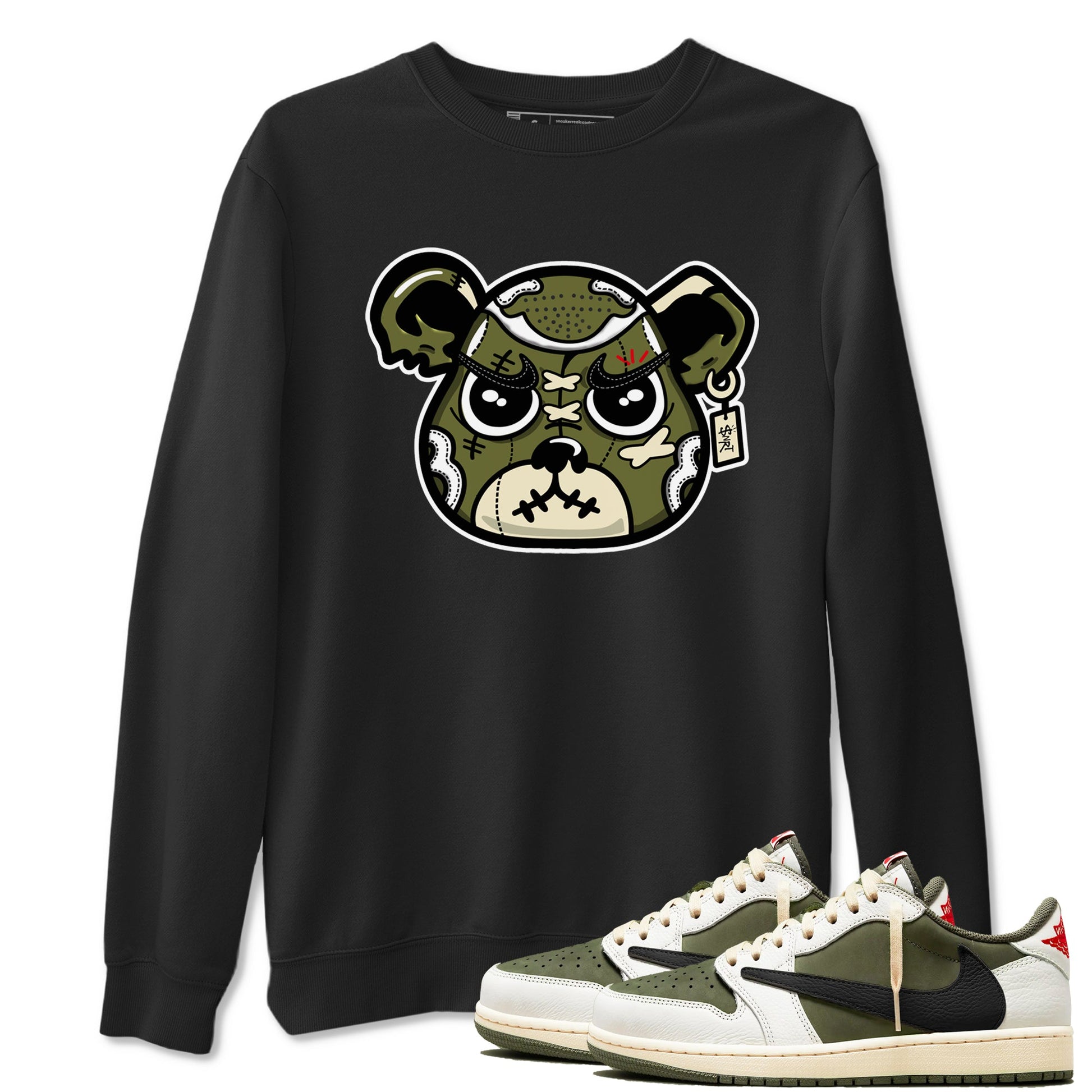 1s Travis Scott Medium Olive shirts to match jordans Sneaker Bear Face sneaker match tees Air Jordan 1 Travis Scott Medium Olive match shoes to clothes Drip Gear Zone unisex cotton Black 1 shirts