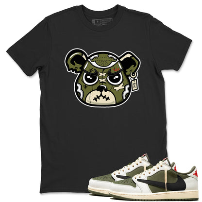 1s Travis Scott Medium Olive shirts to match jordans Sneaker Bear Face sneaker match tees Air Jordan 1 Travis Scott Medium Olive match shoes to clothes Drip Gear Zone unisex cotton Black 1 shirts