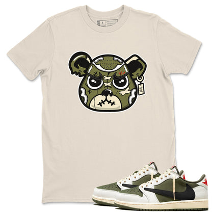 1s Travis Scott Medium Olive shirts to match jordans Sneaker Bear Face sneaker match tees Air Jordan 1 Travis Scott Medium Olive match shoes to clothes Drip Gear Zone unisex cotton Natural 1 shirts