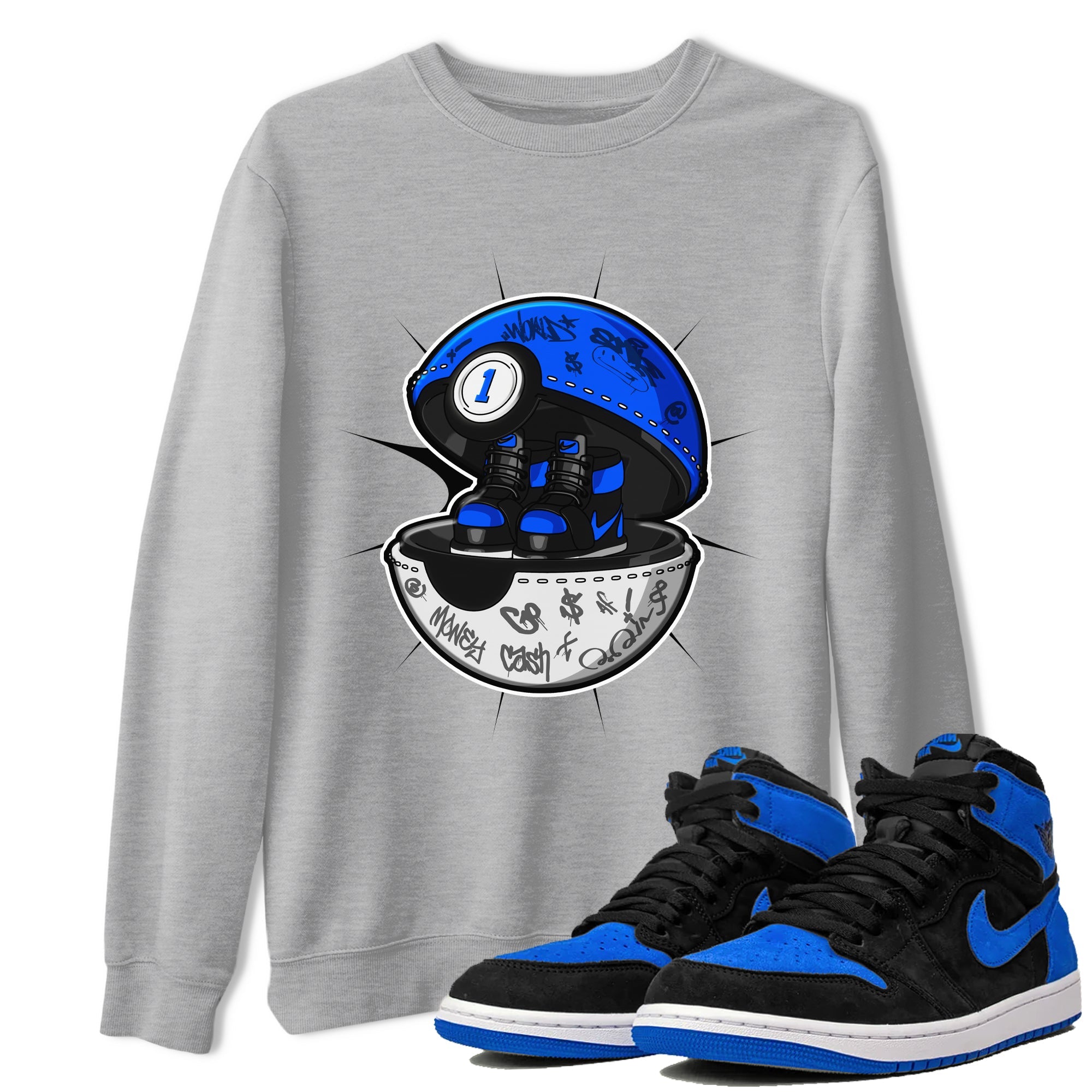 Air Jordan 1 Royal Reimagined shirt to match jordans Sneaker Capsule sneaker tees AJ1 Royal Reimagined Drip Gear Zone Unisex Heather Grey 1 T-Shirt