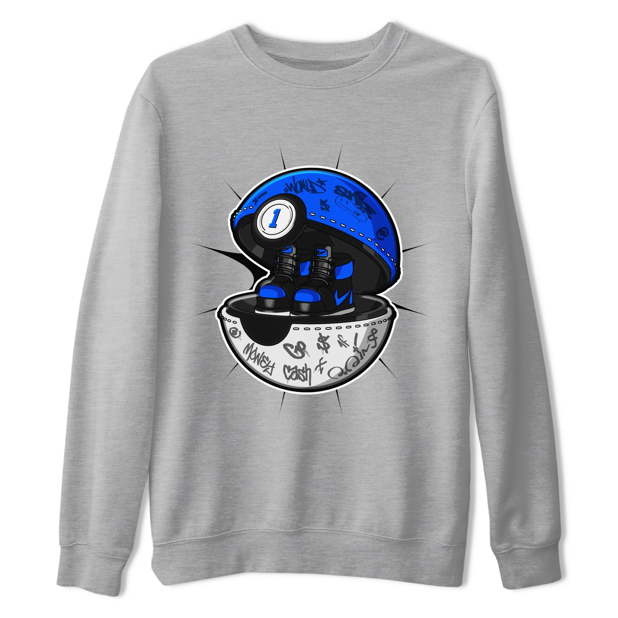 Air Jordan 1 Royal Reimagined shirt to match jordans Sneaker Capsule sneaker tees AJ1 Royal Reimagined Drip Gear Zone Unisex Heather Grey 2 T-Shirt