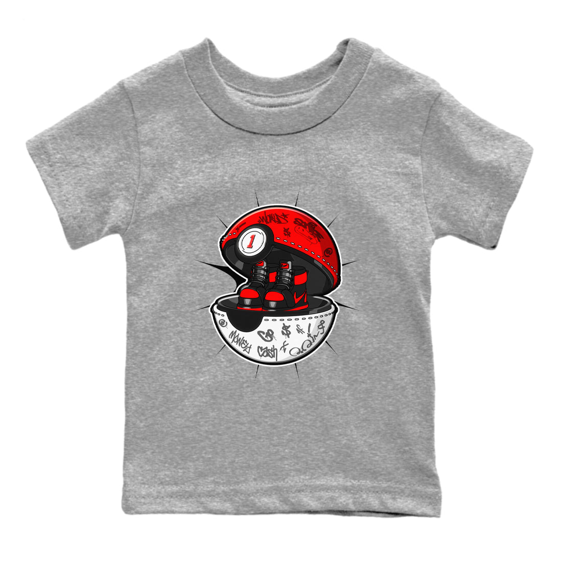 Air Jordan 1 Satin Bred shirt to match jordans Sneaker Capsule sneaker tees AJ1 Satin Bred Drip Gear Zone Baby Toddler Heather Grey 2 T-Shirt