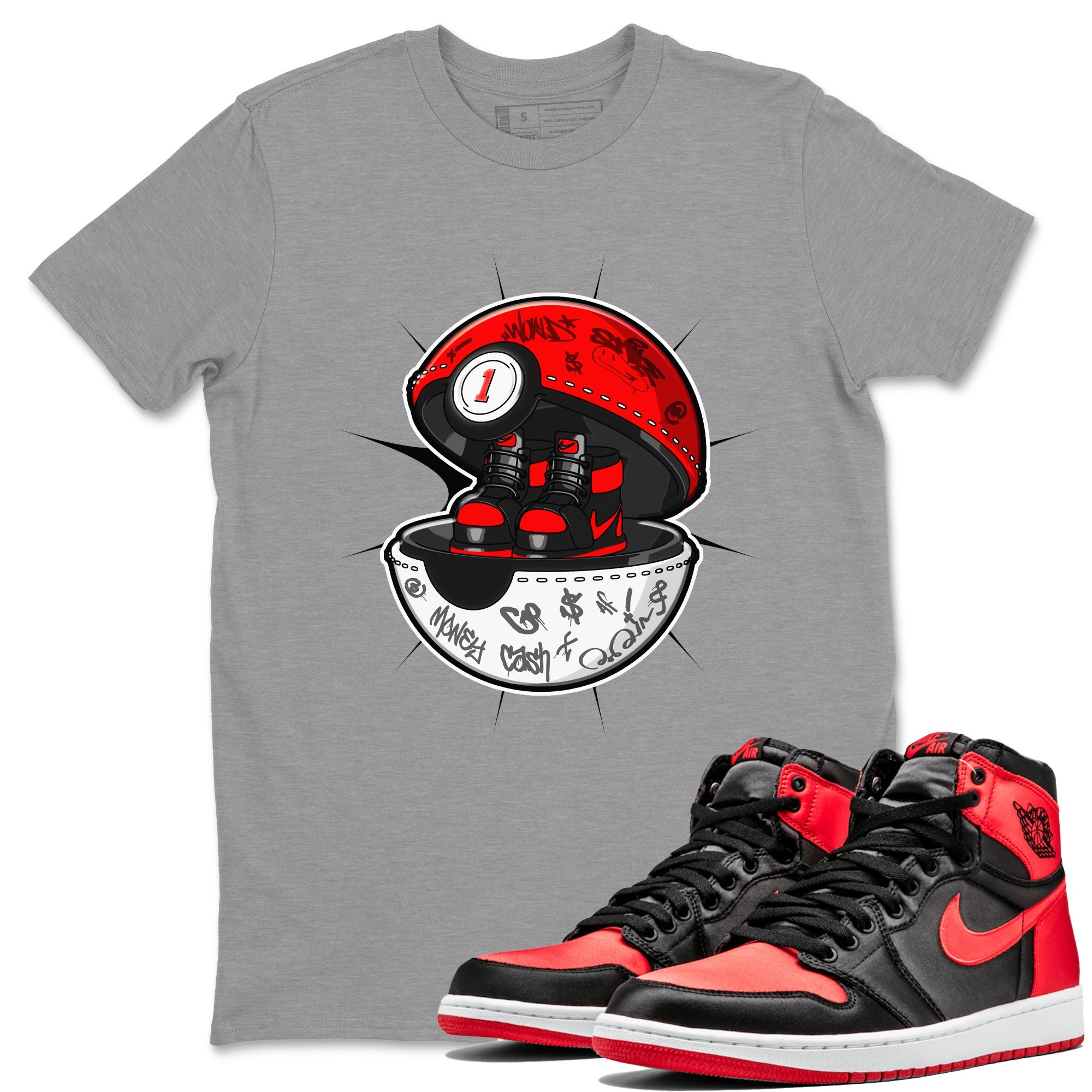 Air Jordan 1 Satin Bred shirt to match jordans Sneaker Capsule sneaker tees AJ1 Satin Bred Drip Gear Zone Unisex Heather Grey 1 T-Shirt
