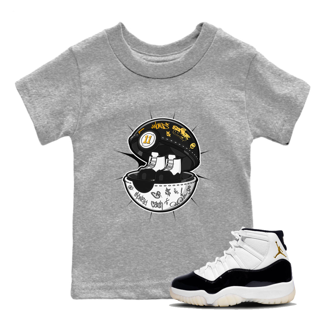Air Jordan 11 Gratitude shirt to match jordans Sneaker Capsule sneaker tees AJ11 Gratitude Drip Gear Zone Baby Toddler Heather Grey 1 T-Shirt