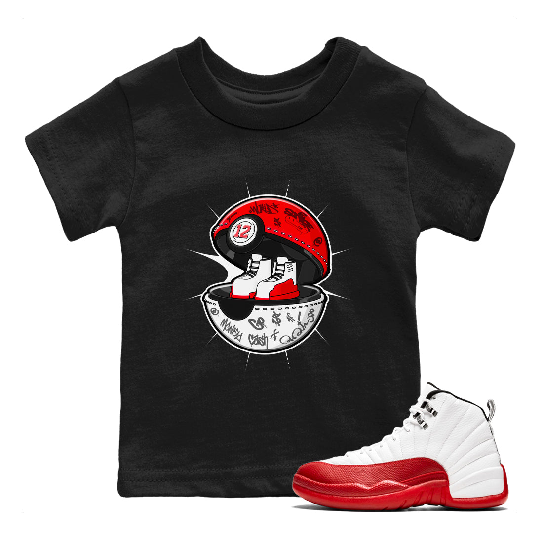 Air Jordan 12 Cherry shirt to match jordans Sneaker Capsule sneaker tees AJ12 Cherry Drip Gear Zone Baby Toddler Black 1 T-Shirt