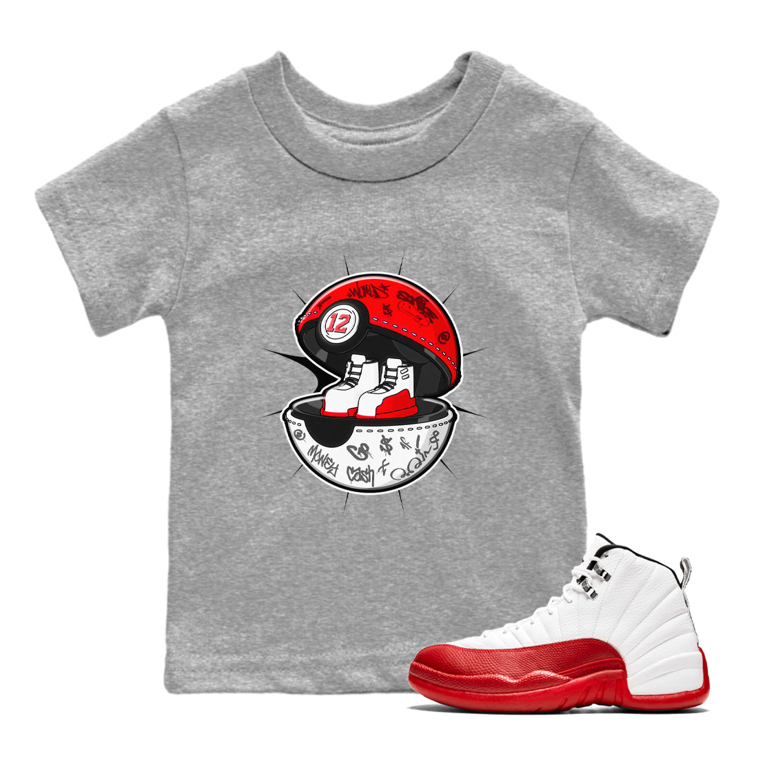 Air Jordan 12 Cherry shirt to match jordans Sneaker Capsule sneaker tees AJ12 Cherry Drip Gear Zone Baby Toddler Heather Grey 1 T-Shirt