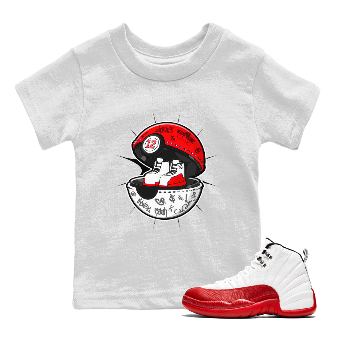 Air Jordan 12 Cherry shirt to match jordans Sneaker Capsule sneaker tees AJ12 Cherry Drip Gear Zone Baby Toddler White 1 T-Shirt