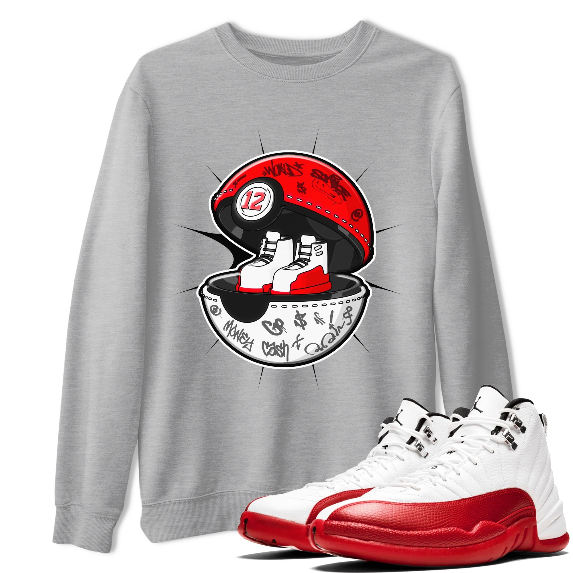 Air Jordan 12 Cherry shirt to match jordans Sneaker Capsule sneaker tees AJ12 Cherry Drip Gear Zone Unisex Heather Grey 1 T-Shirt