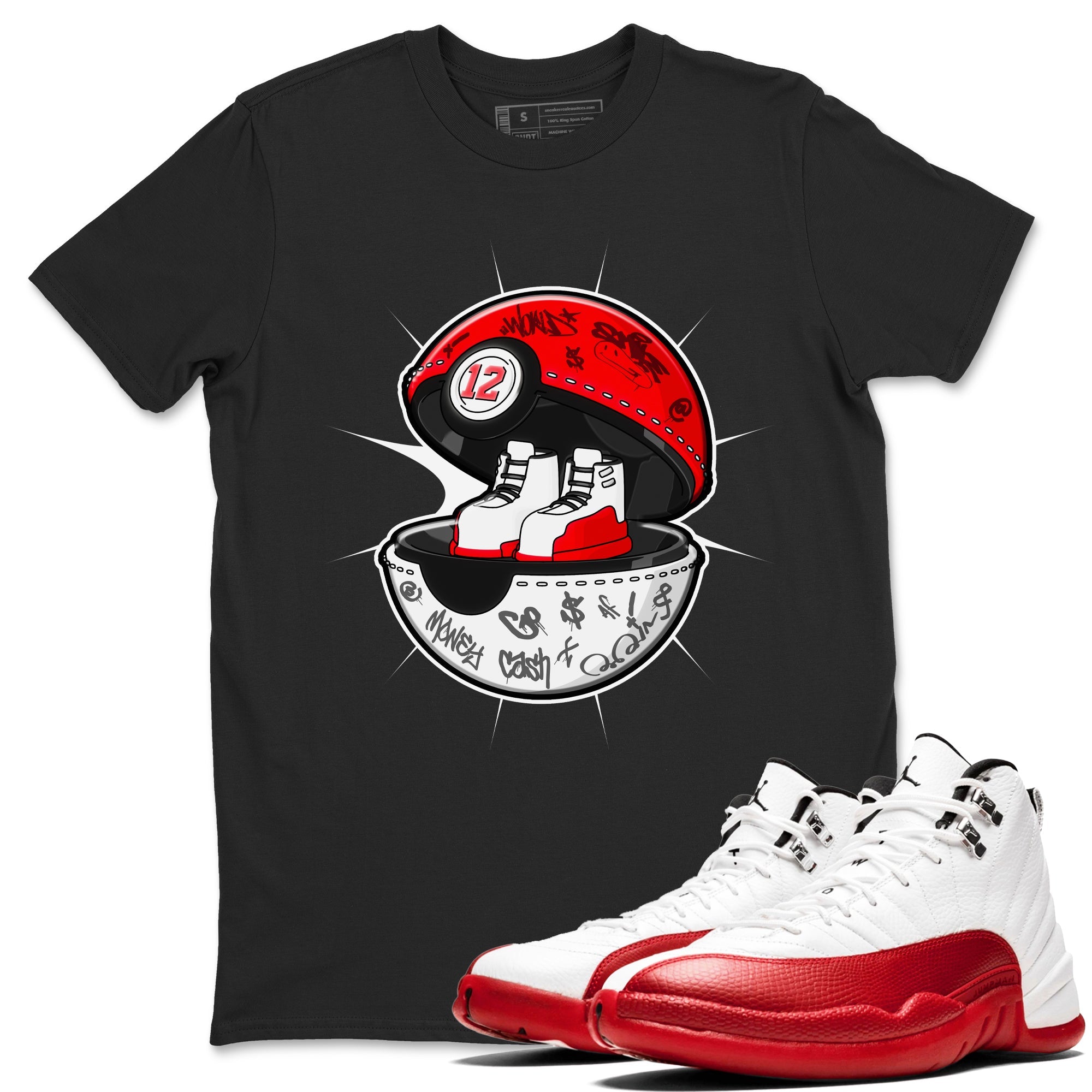Air Jordan 12 Cherry shirt to match jordans Sneaker Capsule sneaker tees AJ12 Cherry Drip Gear Zone Unisex Black 1 T-Shirt