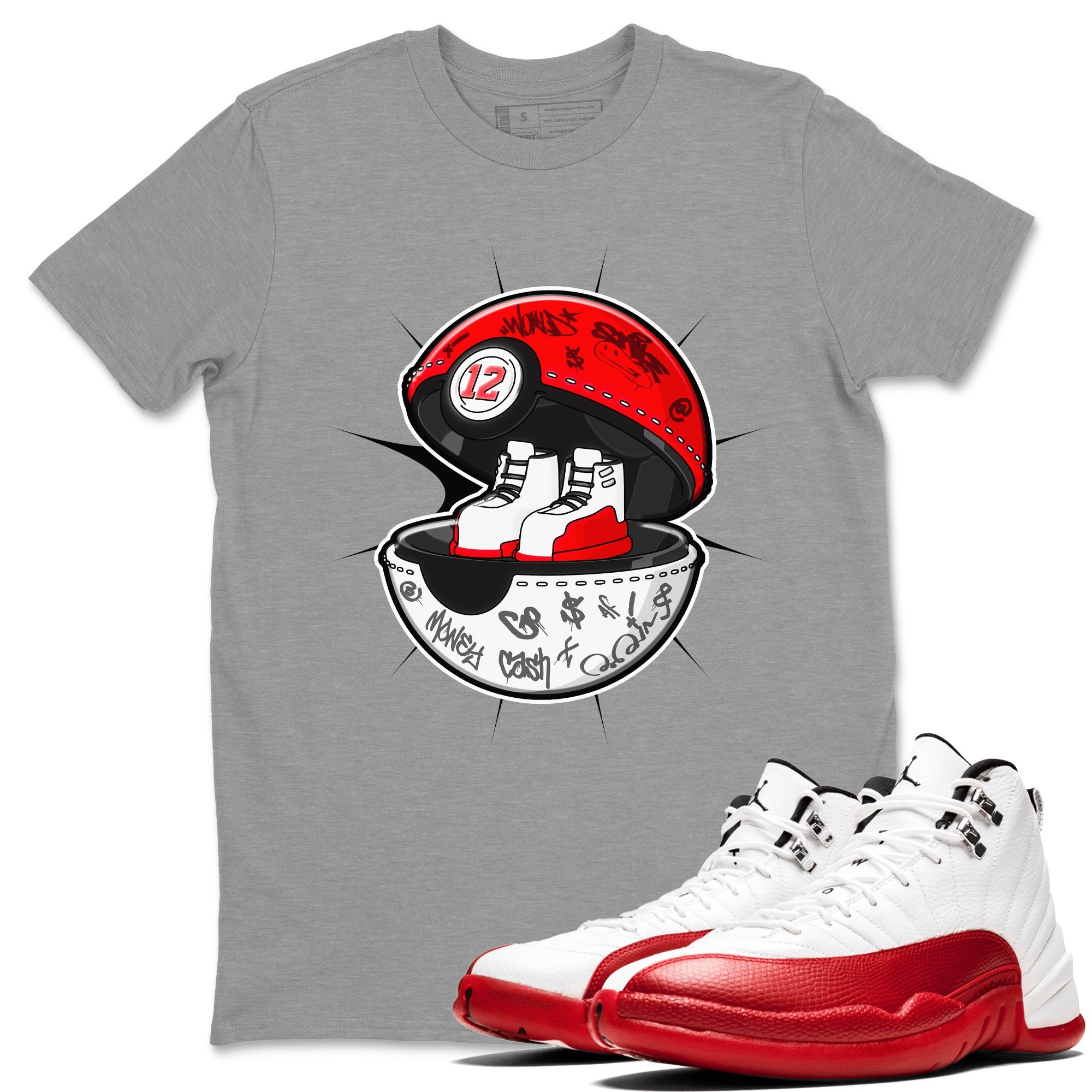 Air Jordan 12 Cherry shirt to match jordans Sneaker Capsule sneaker tees AJ12 Cherry Drip Gear Zone Unisex Heather Grey 1 T-Shirt