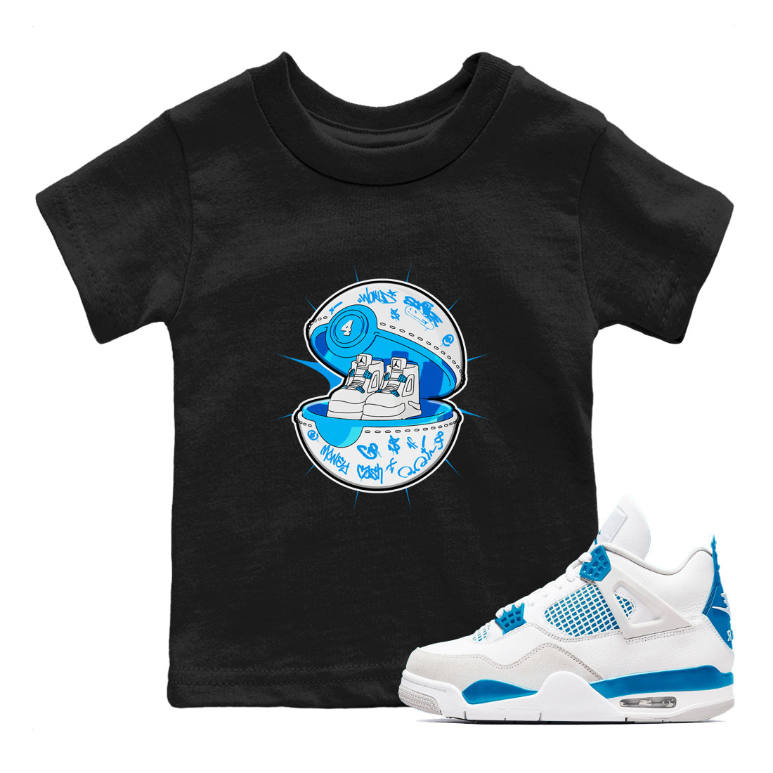 Air Jordan 4 Industrial Blue shirt to match jordans Sneaker Capsule sneaker tees Air Jordan 4 Military Blue Drip Gear Zone baby toddler Black 1 cotton Shirt