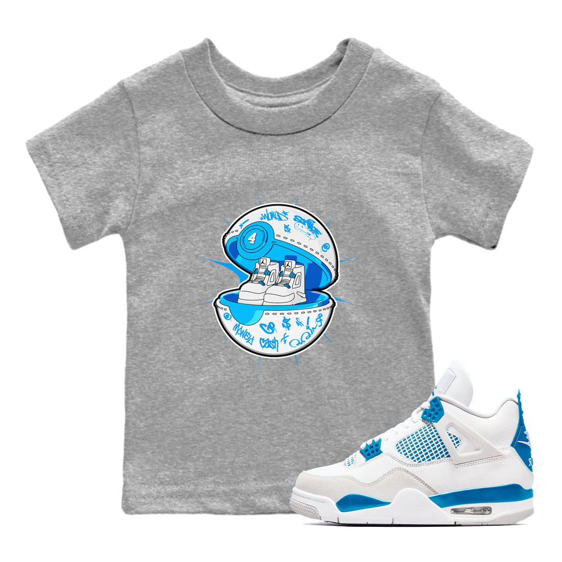 Air Jordan 4 Industrial Blue shirt to match jordans Sneaker Capsule sneaker tees Air Jordan 4 Military Blue Drip Gear Zone baby toddler Heather Grey 1 cotton Shirt