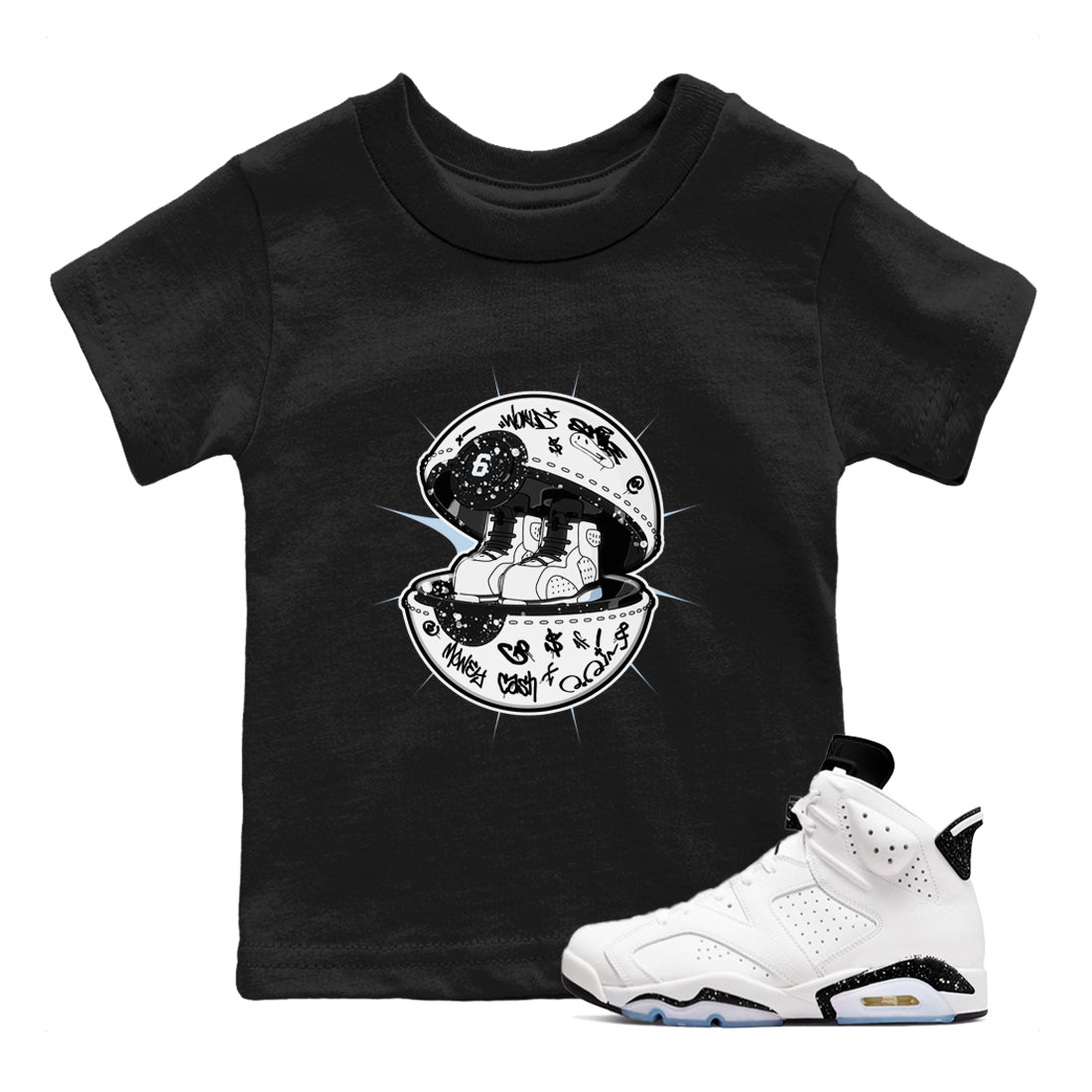 AJ6 White Black shirts to match jordans Sneaker Capsule sneaker match tees Air Jordan 6 White Black Drip Gear Zone streetwear brand Baby and Youth Black 1 cotton tee