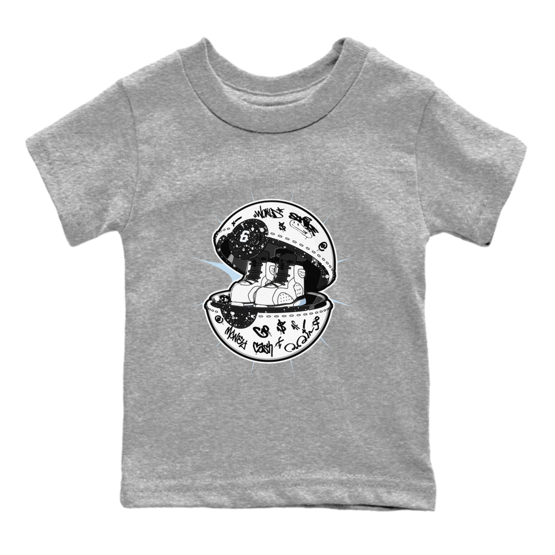 AJ6 White Black shirts to match jordans Sneaker Capsule sneaker match tees Air Jordan 6 White Black Drip Gear Zone streetwear brand Baby and Youth Heather Grey 2 cotton tee
