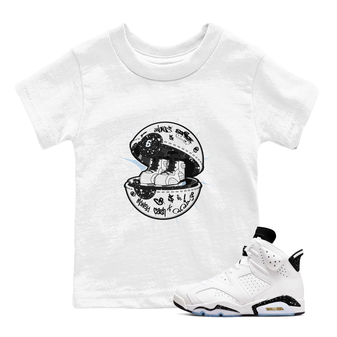 AJ6 White Black shirts to match jordans Sneaker Capsule sneaker match tees Air Jordan 6 White Black Drip Gear Zone streetwear brand Baby and Youth White 1 cotton tee
