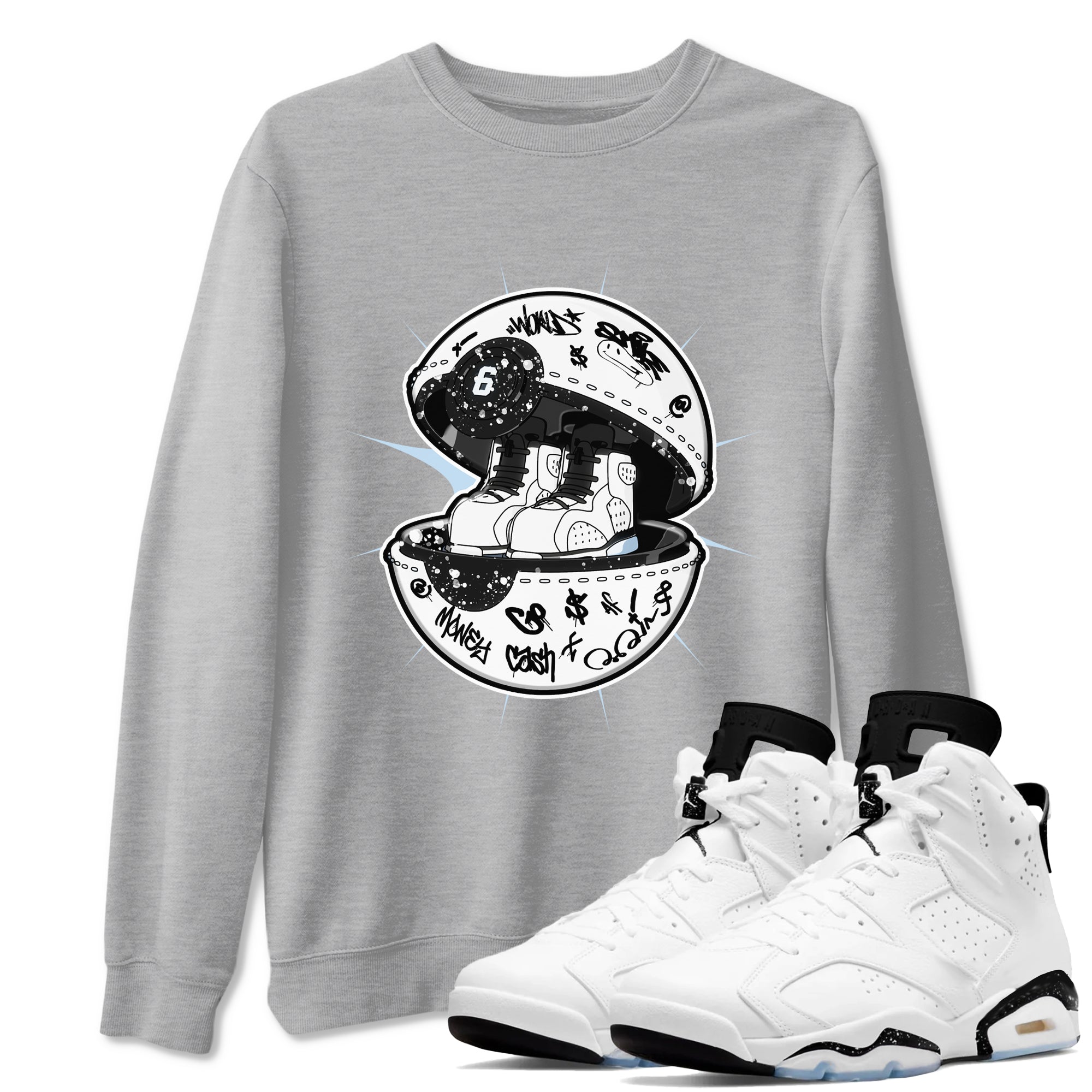 AJ6 White Black shirts to match jordans Sneaker Capsule sneaker match tees Air Jordan 6 White Black Drip Gear Zone streetwear brand Heather Grey 1 unisex cotton tee