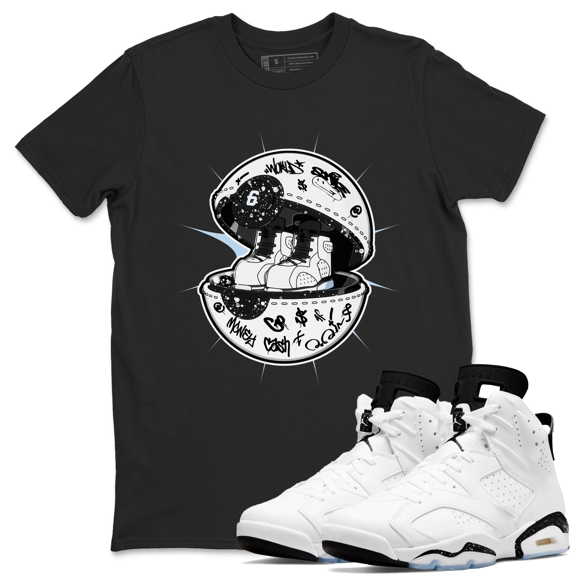 AJ6 White Black shirts to match jordans Sneaker Capsule sneaker match tees Air Jordan 6 White Black Drip Gear Zone streetwear brand Black 1 unisex cotton tee
